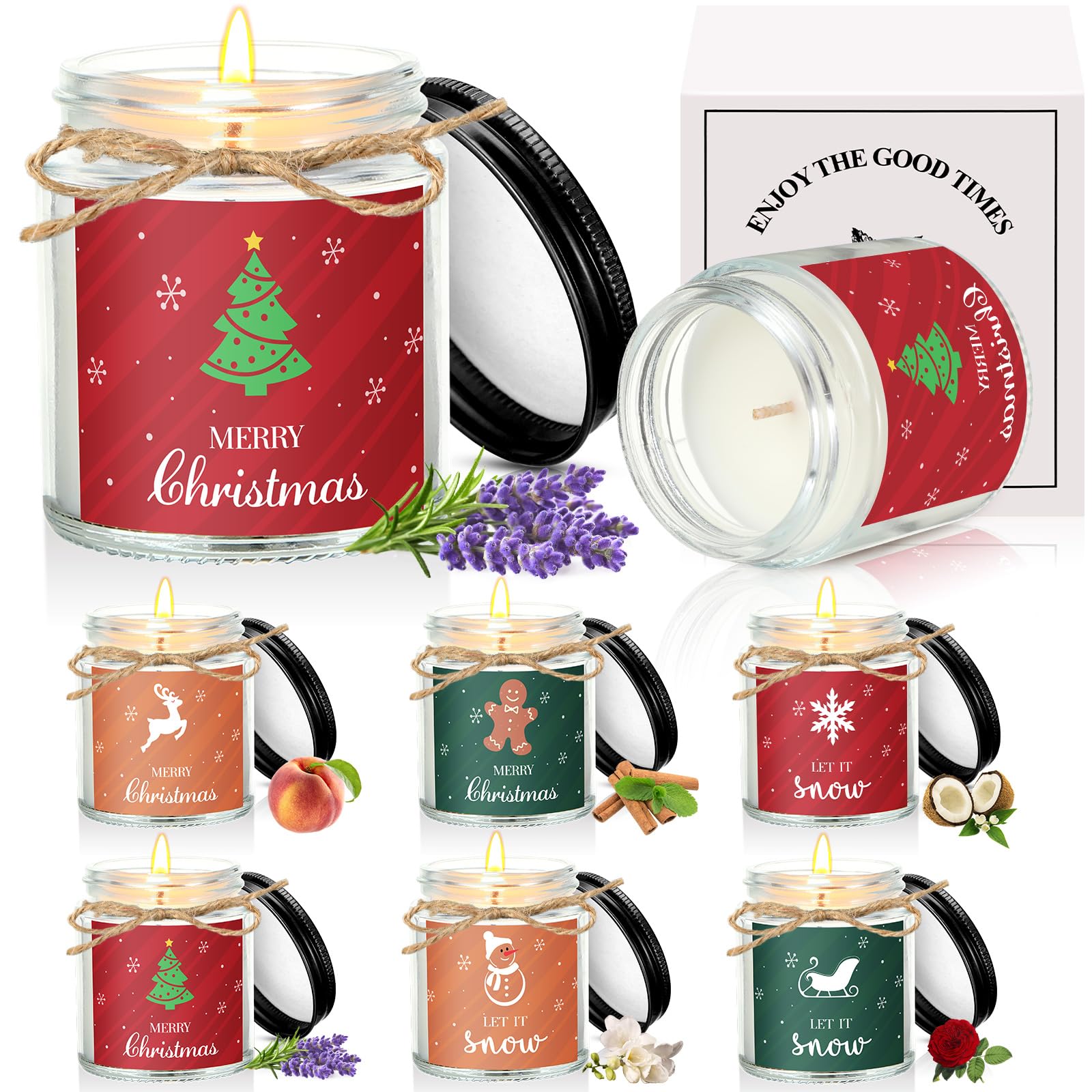 Blulu 6 Pcs Christmas Candles Jars Scented Candles Gifts for Women Christmas Tree Aromatherapy Candles for Home Holiday Xmas Birthday Gifts Bath Yoga (Bright Style)