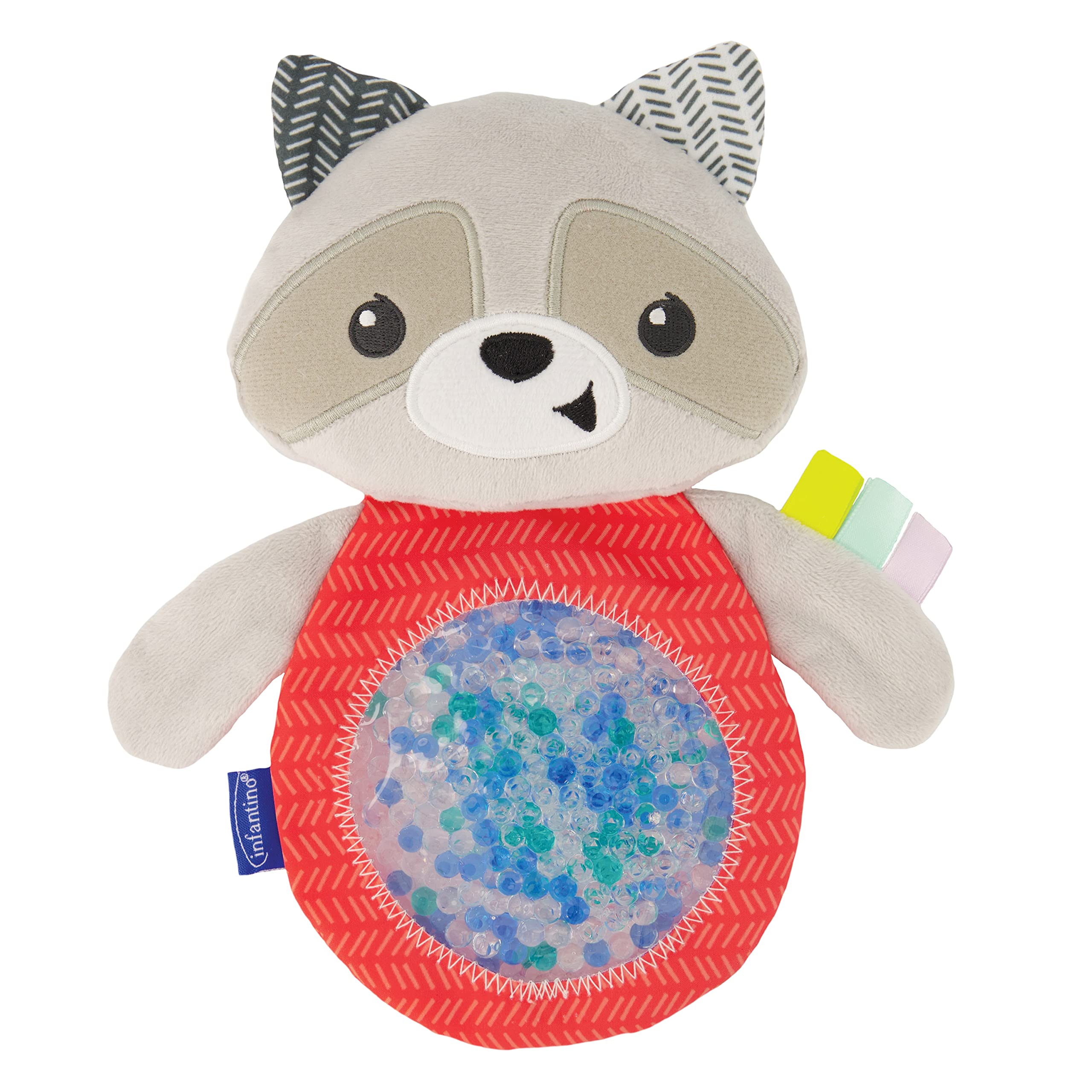 Infantino Seek & Squish Sensory Pal, Raccoon with Gel-Bead Belly, Sensory Exploration, Fine Motor Skills, Easy to Hold for Babies & Toddlers 0M+