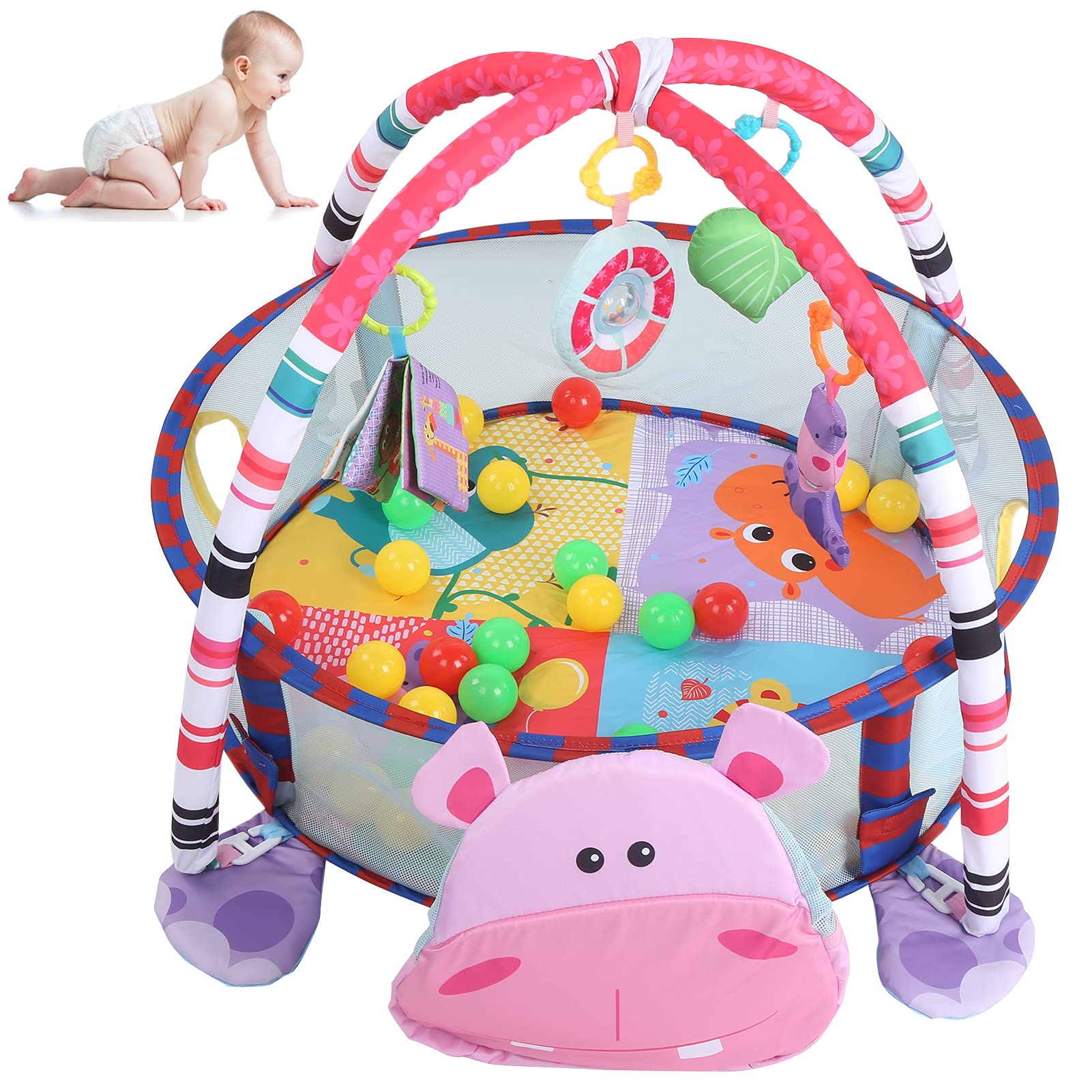 Baby Play Mat, Durable Bright Color Baby Gym Playing Mat for Children Playground for Crawling Pad for Newborn Play Mat(Pink hippo)