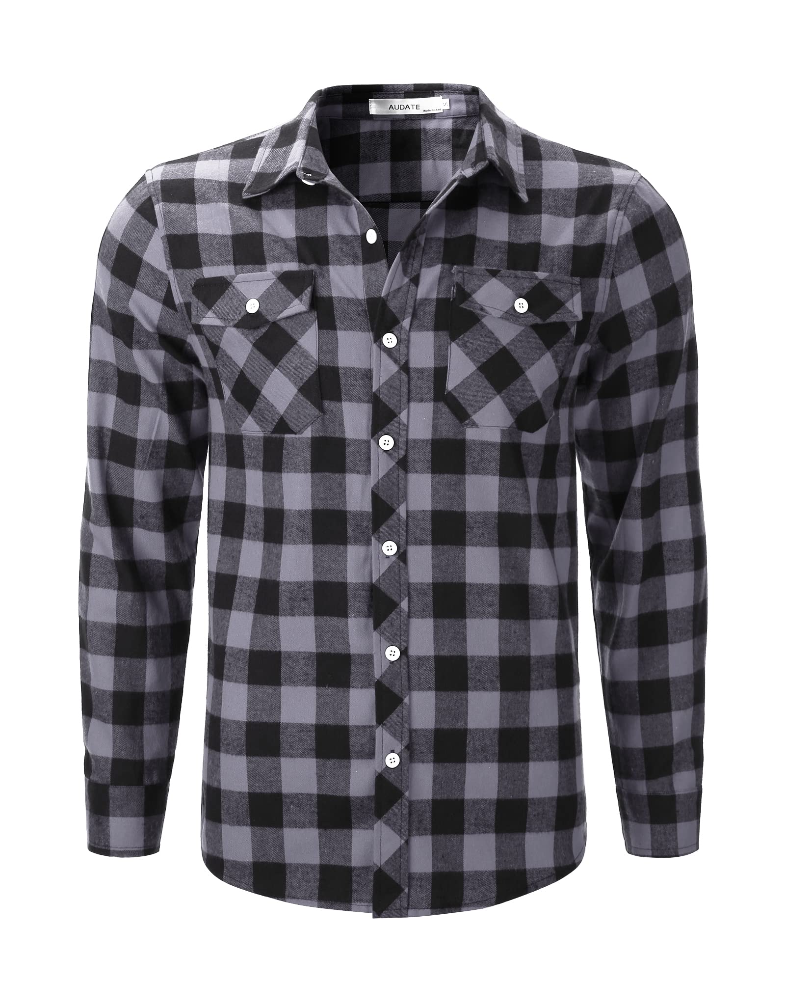 AUDATEMen's Long Sleeve Casual Plaid Shirt Mens Standard Fit Checked Shirts