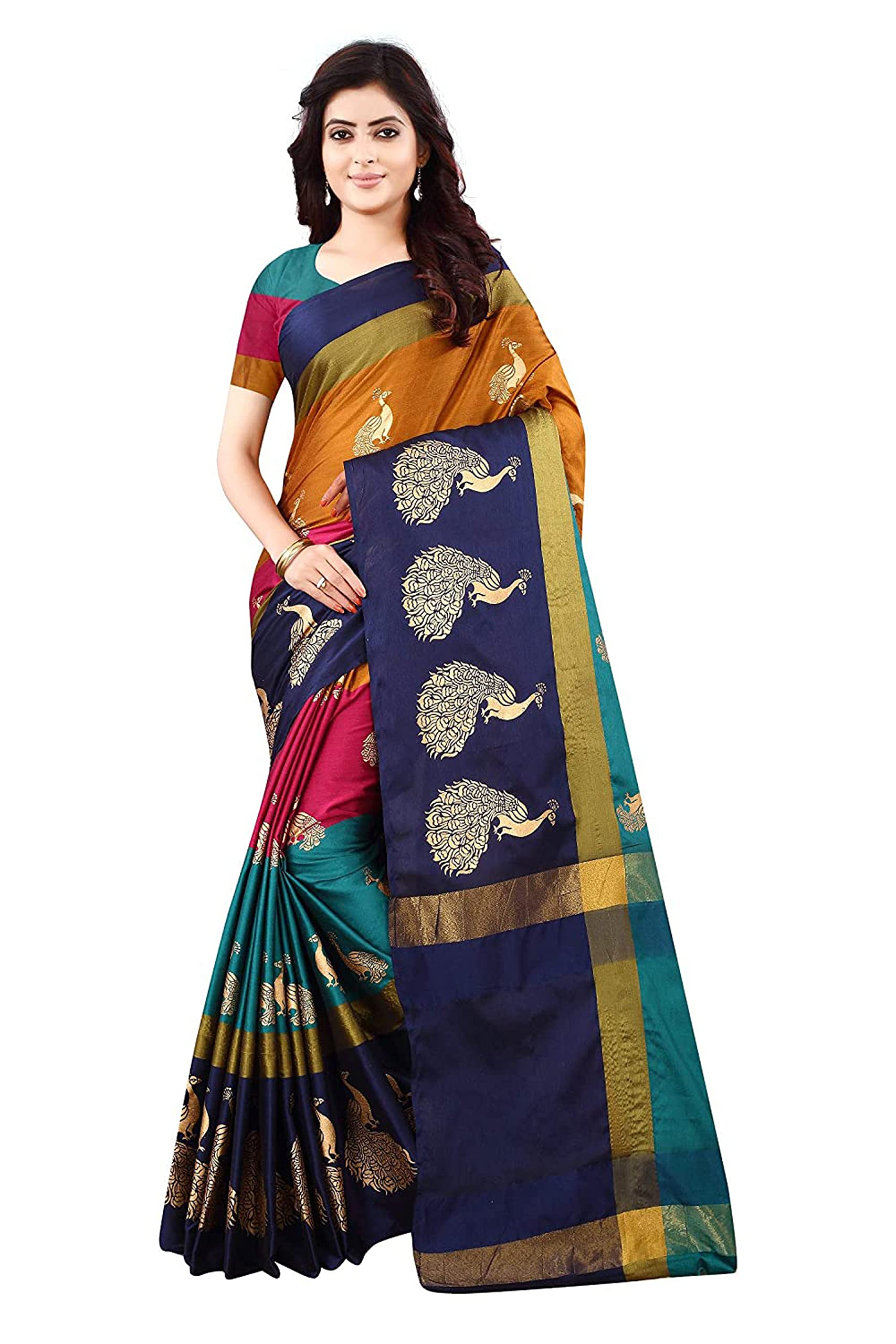 GenericMAHICH SAREE WOMEN'S Soft Cotton Silk Foil Printed For Women Half Sarees Beautiful free size with blouse piece, One Size