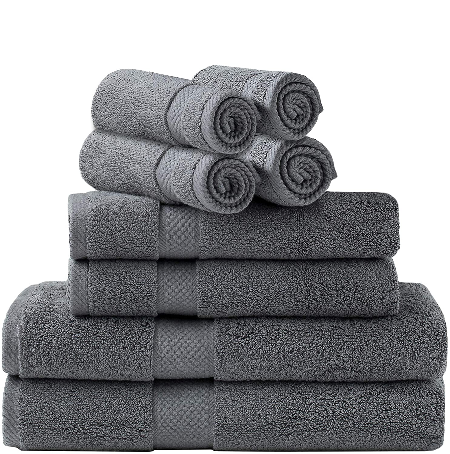 Simpli-Magic Towel Set, 2 Bath Towels, 2 Hand Towels, and 4 Washcloths (8 Piece Set), Ring Spun Cotton Highly Absorbent Towels for Bathroom, Shower (Gray)