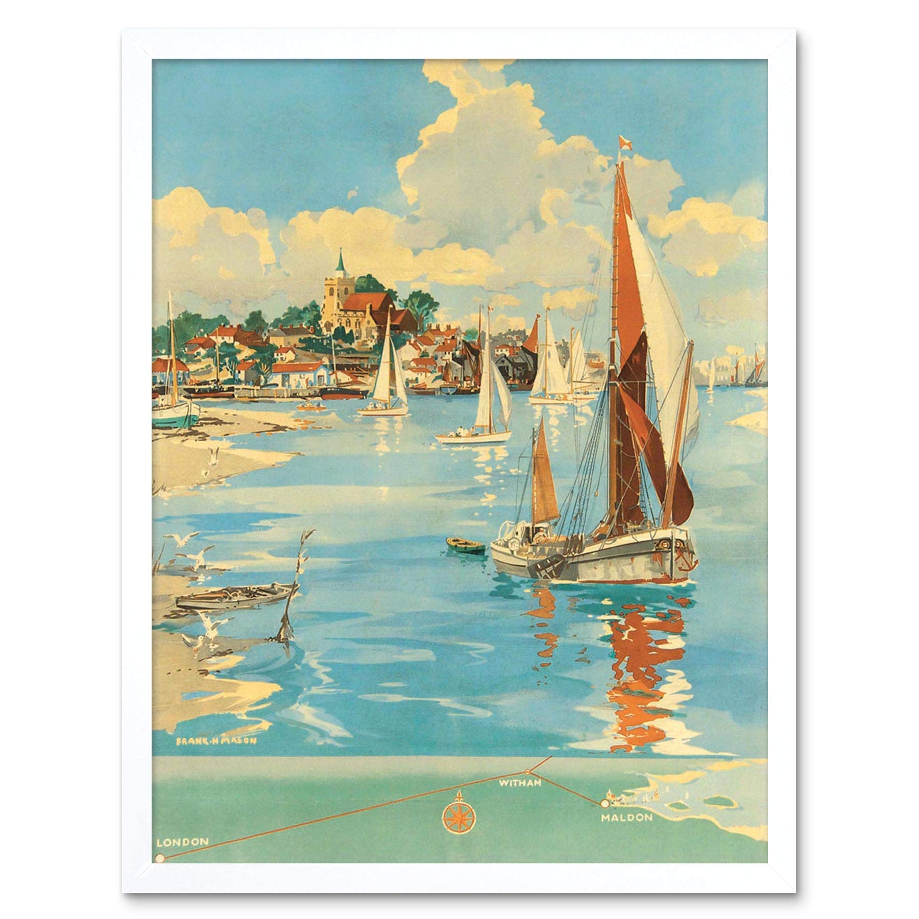 Wee Blue CooTravel England Maldon British Railways Harbour Sail Boat Art Print Framed Poster Wall Decor 12X16 Inch