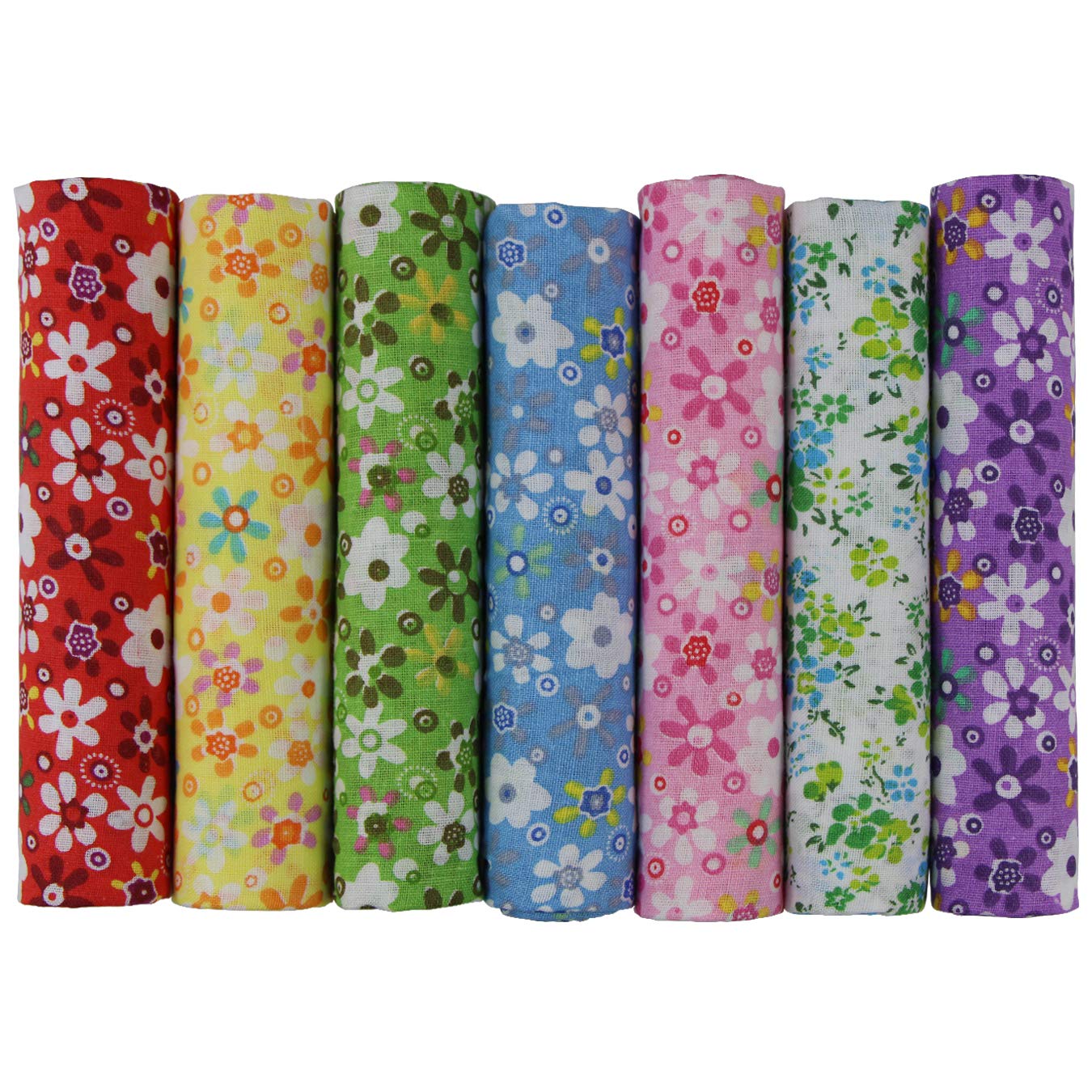 aufodara 7Pcs Cotton Fabric Bundle Squares 50x50cm, Pure Cotton Tissue, Stylish Patterns Home Cloth Bundles for Sewing Quilting Patchwork DIY Crafts (Multicolor - Flower01)