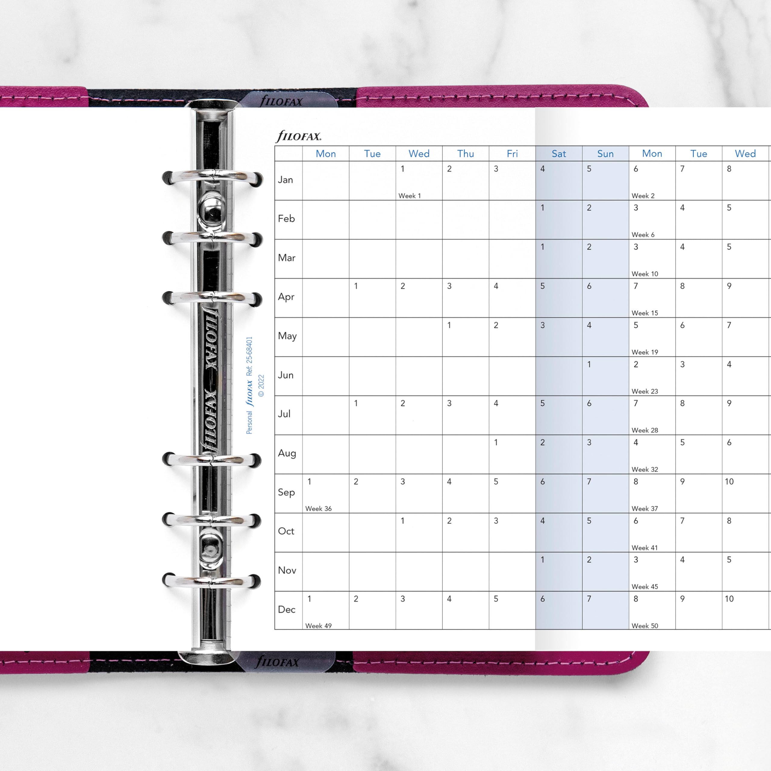 Filofax Calendar Diary Refill, Personal/Compact Size, Horizontal Year Planner, White Paper, English, 2025 (C68401-25)