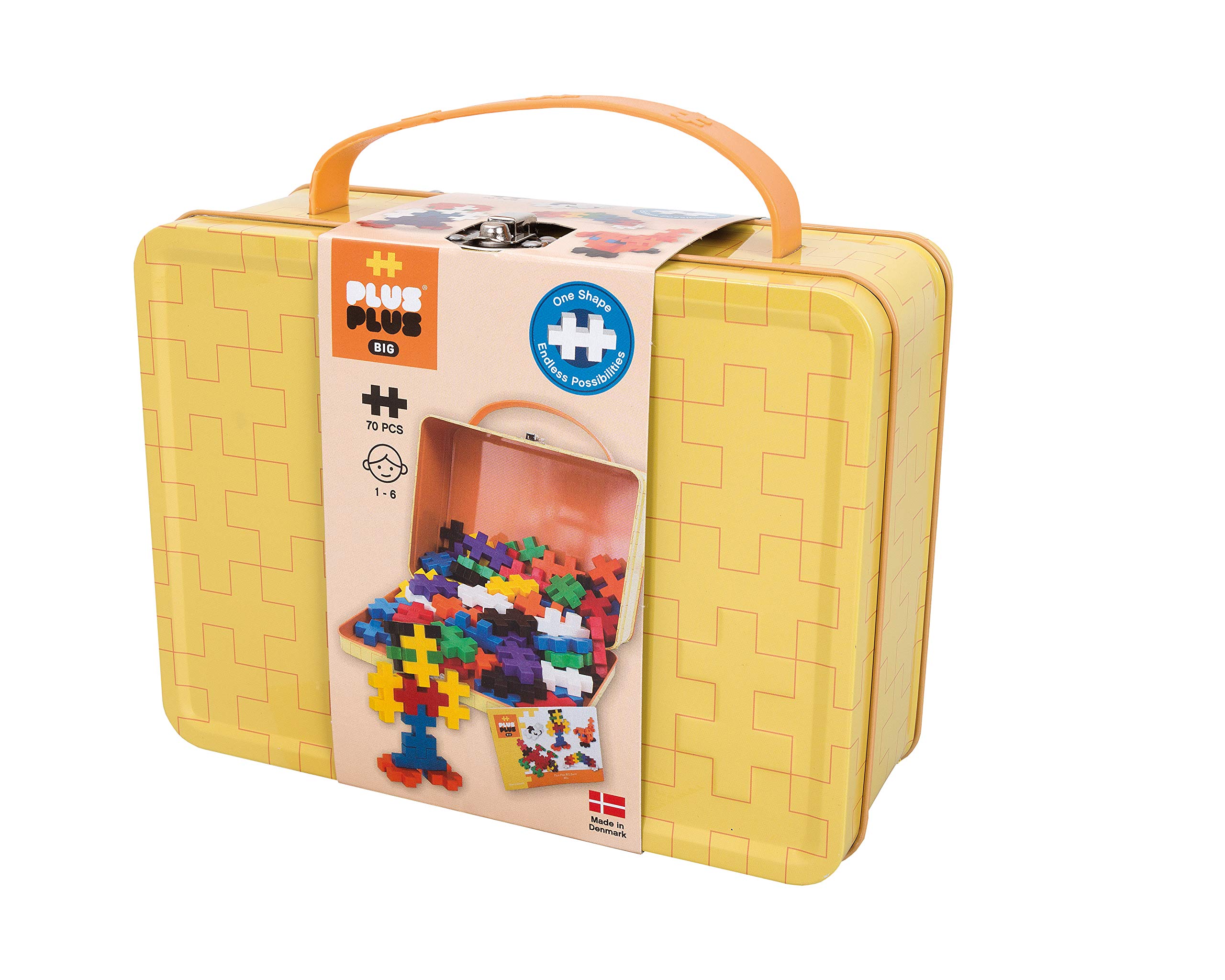 Plus-Plus 9603274 Ingenious Construction Toy, Big Box Basic, Building Blocks Set in Practical Metal Box with Handle, 70 Pieces, Colourful