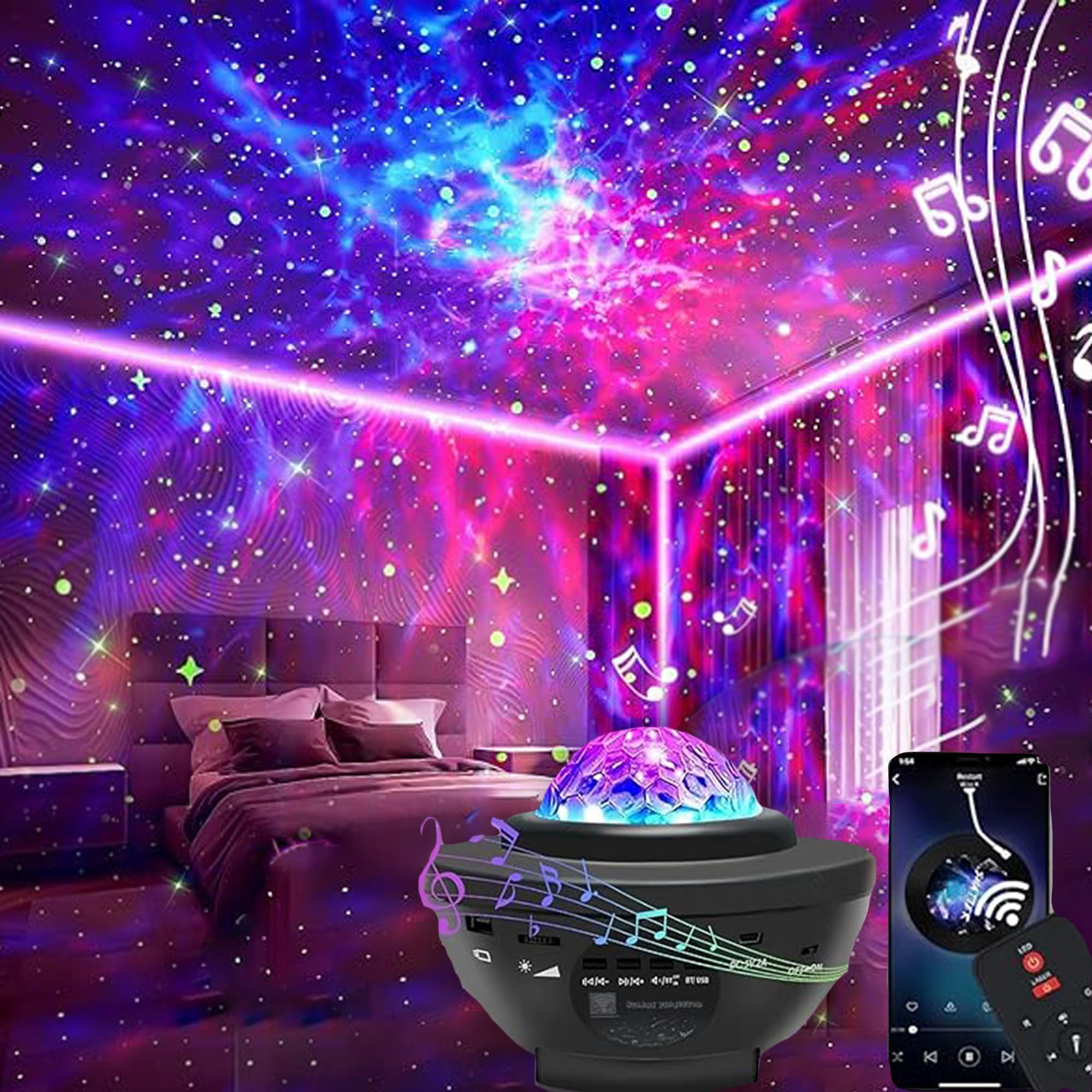 INFLUX Star Projector 3 in 1 Night Light with Remote Control, Bluetooth Speaker, and Galaxy Nebula Effects for Kids-Star Night Light, LED Ceiling Lamp, and Home Decor Gift for Bedroom, Gaming