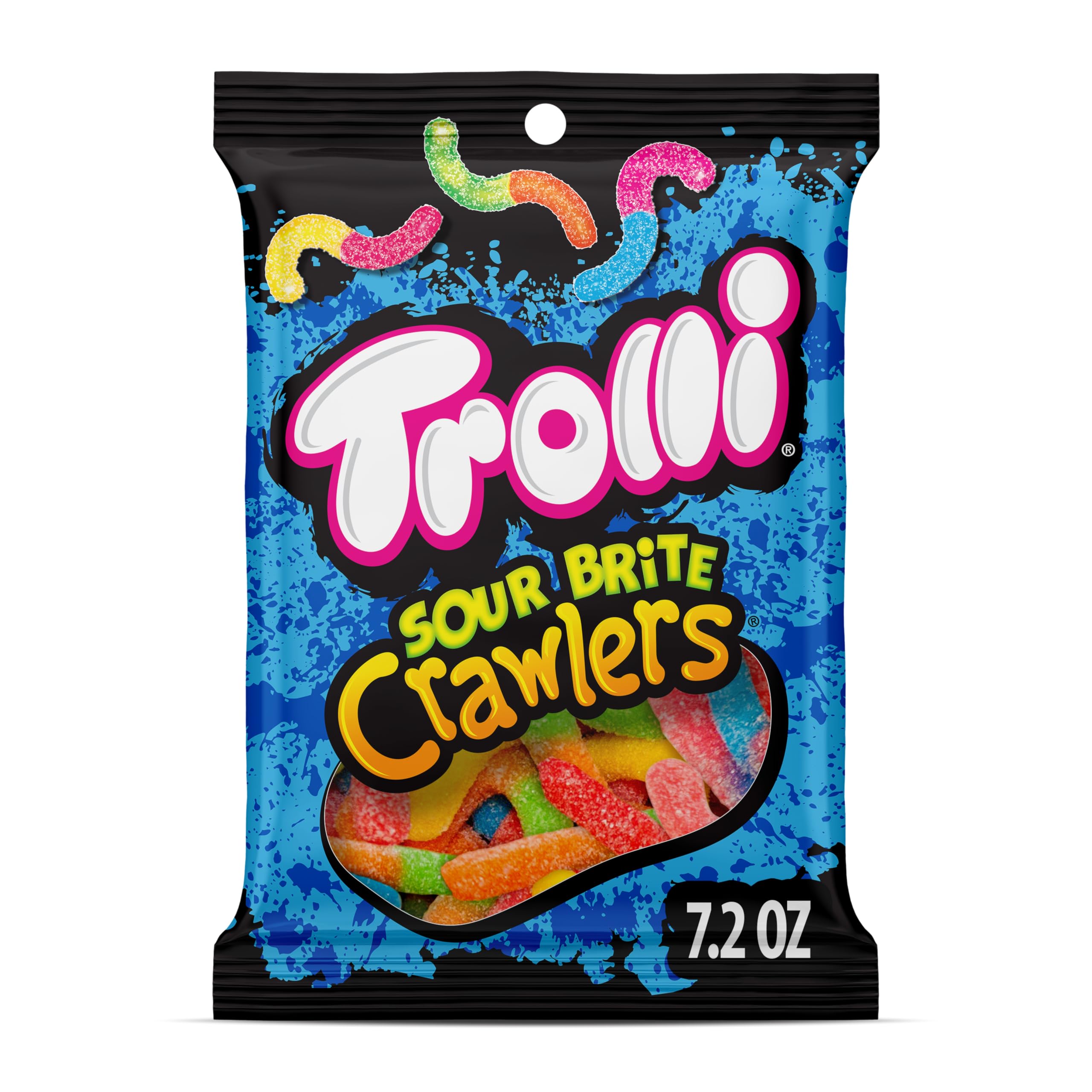 Trolli Sour Brite Crawlers Candy, Original Flavored Sour Gummy Worms, 7.2 Ounce