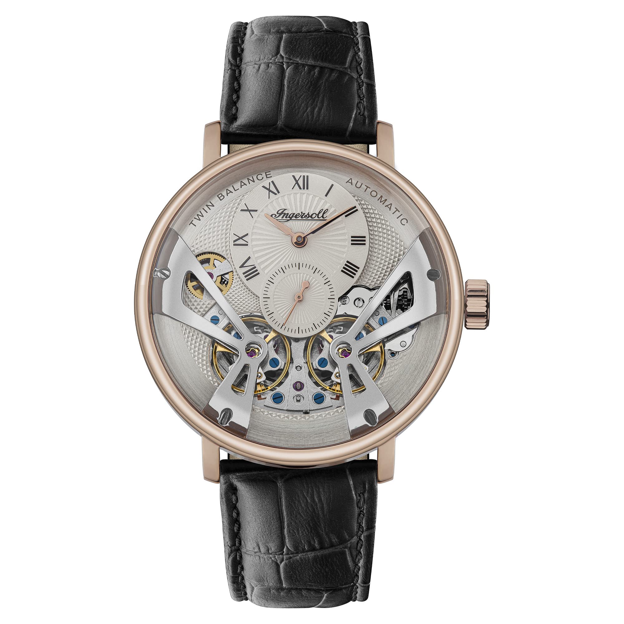 Ingersoll The Tennessee Mens 45mm Automatic Watch with Skeleton Twin Balance Wheel Dial and Leather Strap