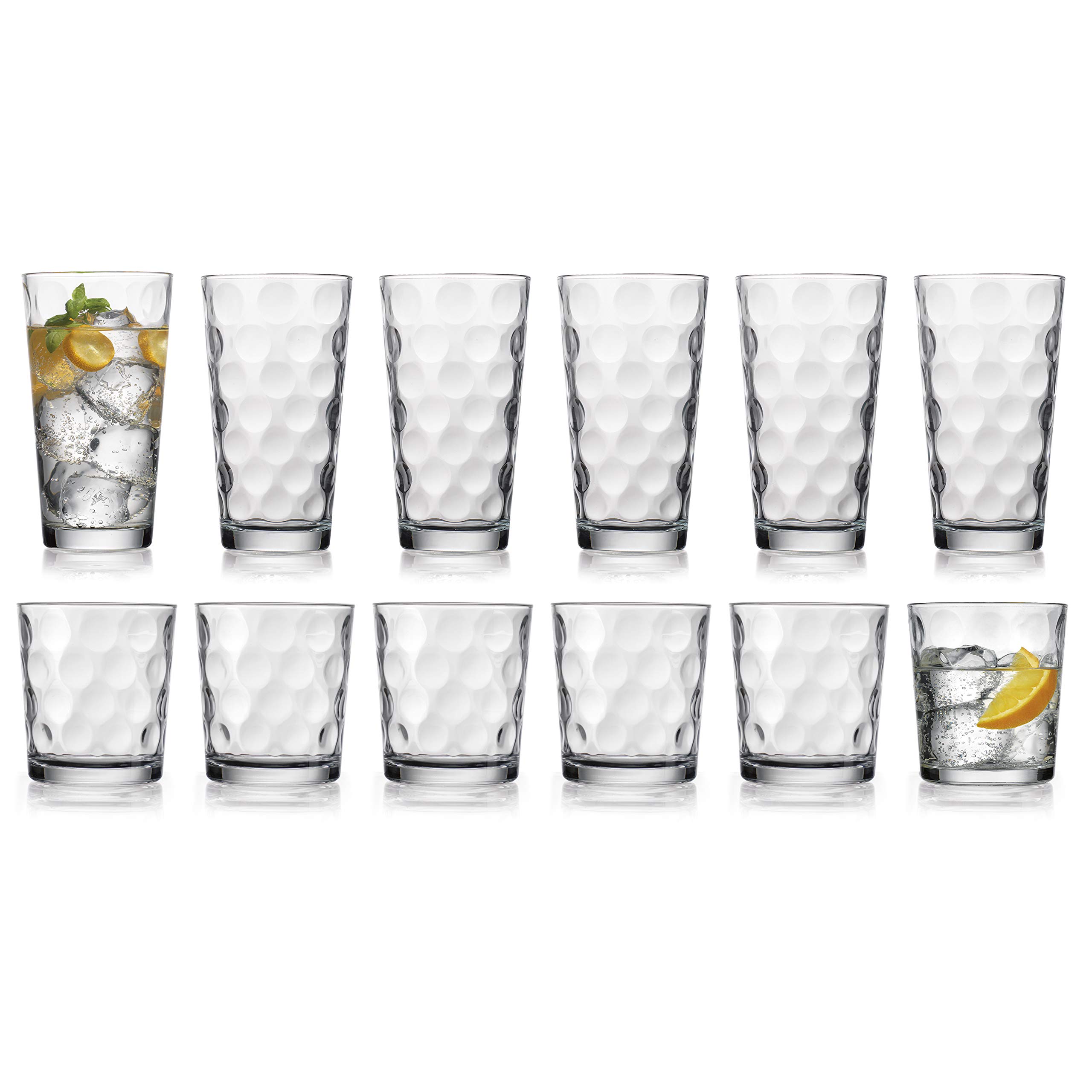 Home to Table HE Modern Drinking Glasses Set, 12-Count Galaxy Glassware, Includes 6 Cooler Glasses (17oz) 6 DOF Glasses(13oz) 12-piece Elegant Glassware Set