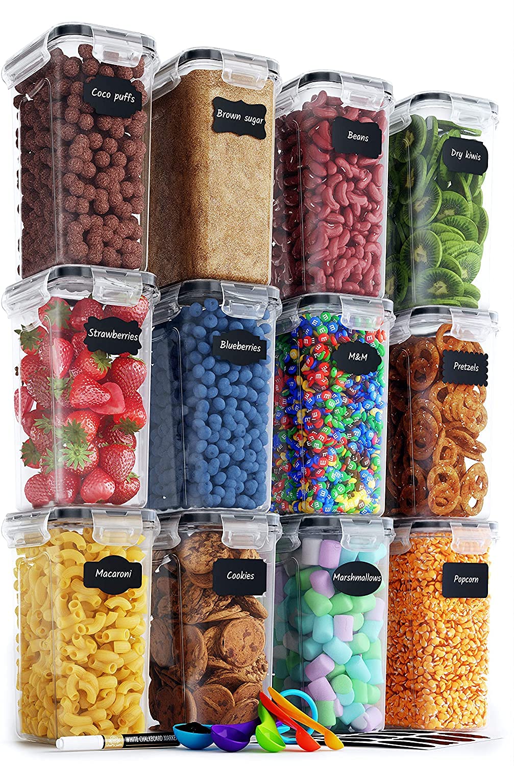 Chef's Path Durable Food Storage Containers - Airtight Food Storage - Kitchen - Pantry Organization - Includes Labels - Marker - Spoon - Cereal Storage Container - Pantry Storage Containers