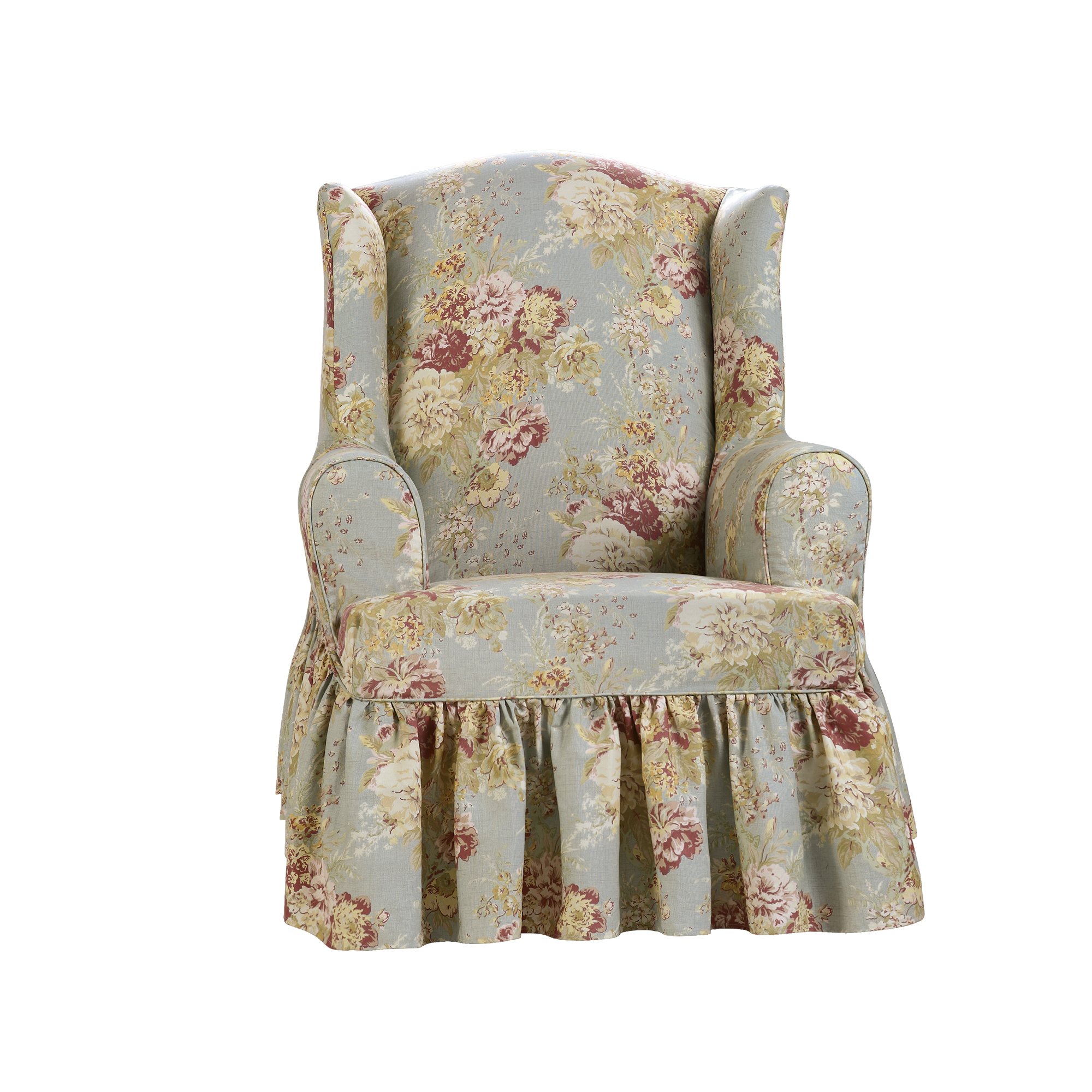 SureFit Ballad Bouquet by Waverly Slipcover (Robin's Egg, Wing Chair)