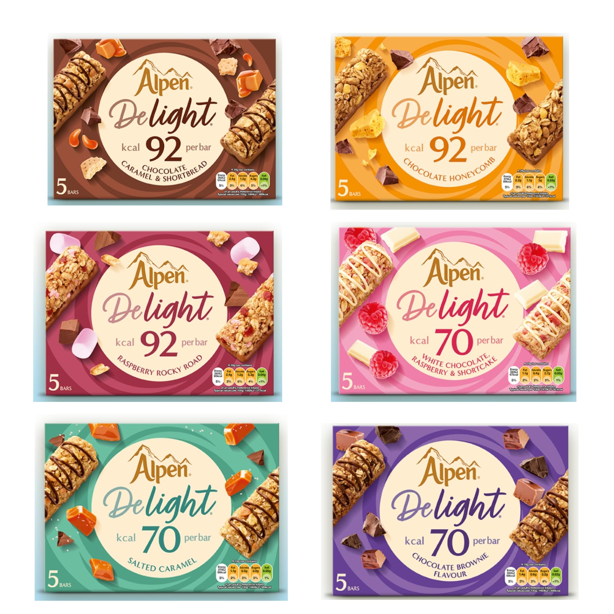 Alpen Delight Cereal Bars Bundle Contains 6 Flavours - 5 of Each, 30 Bars Total, Low Calorie Snacks Multipack Bulk Buy