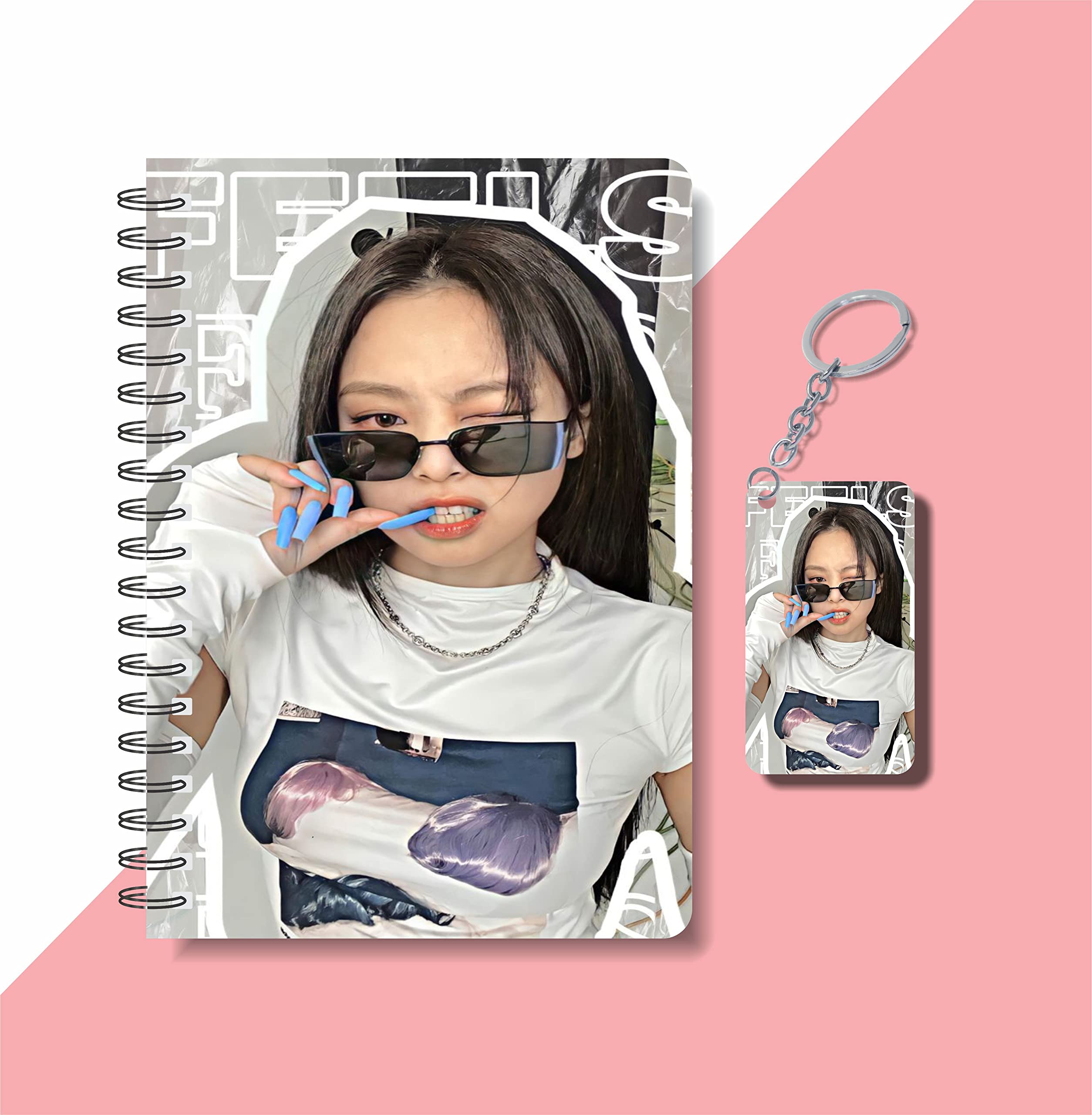 CRAFT MANIACS BLACKPINK JENNIE IN WHITE TEE ROUND CORNER PRINTED A5 160 RULED PAGES NOTEBOOK & FREE KEYCHAIN | BEST GIFT FOR BLINK ARMY