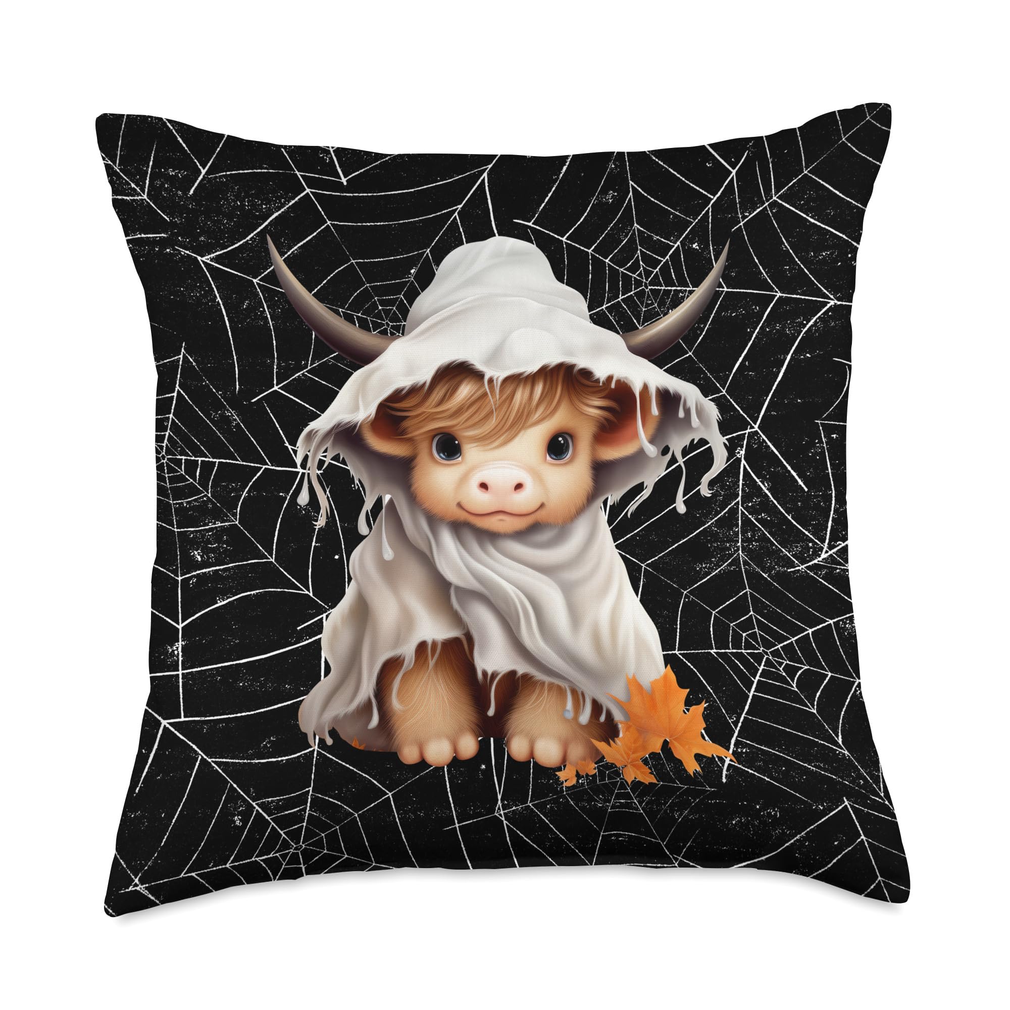 Highland Cow Western Halloween Funny Moo-Boo Design Throw Pillow, 18x18, Multicolor