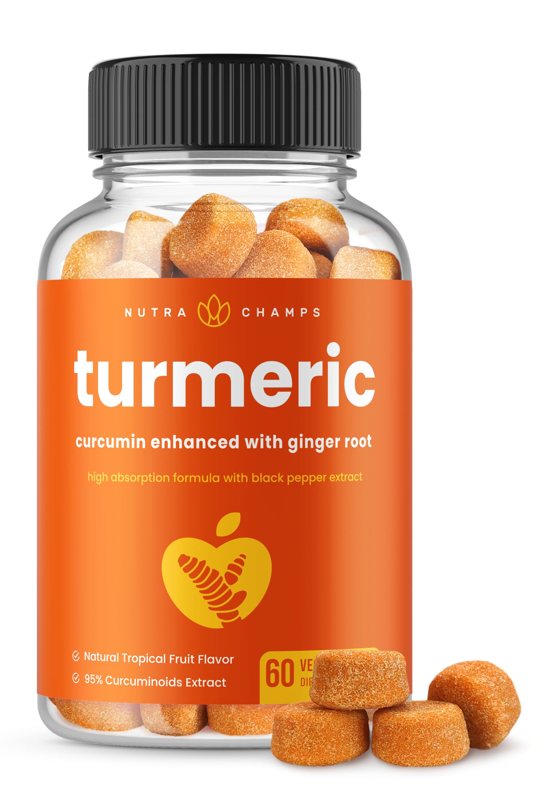 Turmeric Curcumin with Ginger Gummies - Natural, Vegan, Chewable Gummy Vitamin Supplement for Adults & Kids [Premium 95% Curcuminoids] Joint Support, Pain Relief, Anti-Inflammatory, Antioxidant Chews