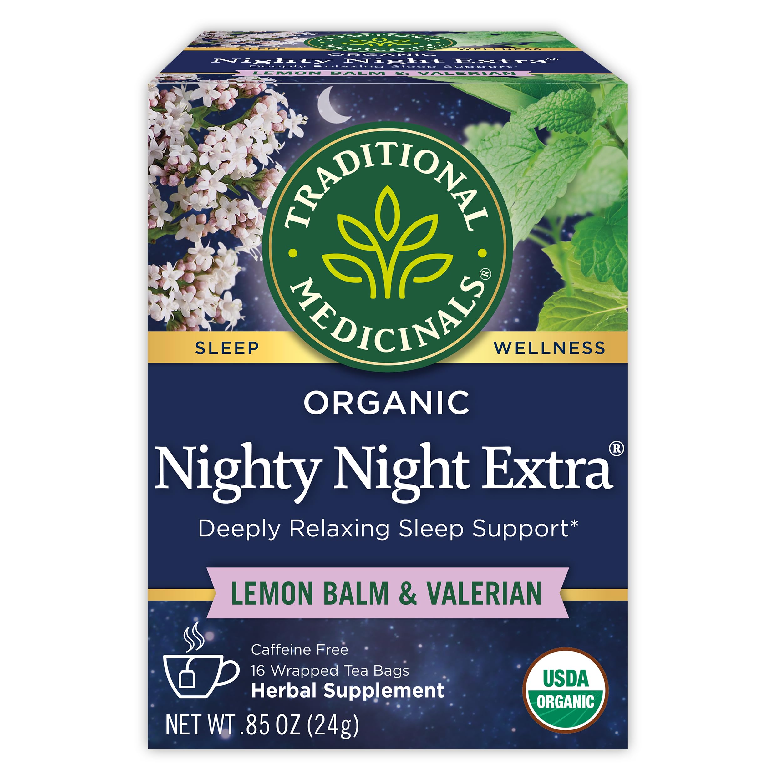 Traditional MedicinalsOrganic Nighty Night Extra Tea With Valerian Root for Relaxation, 16 Tea Bags (Pack of 1)