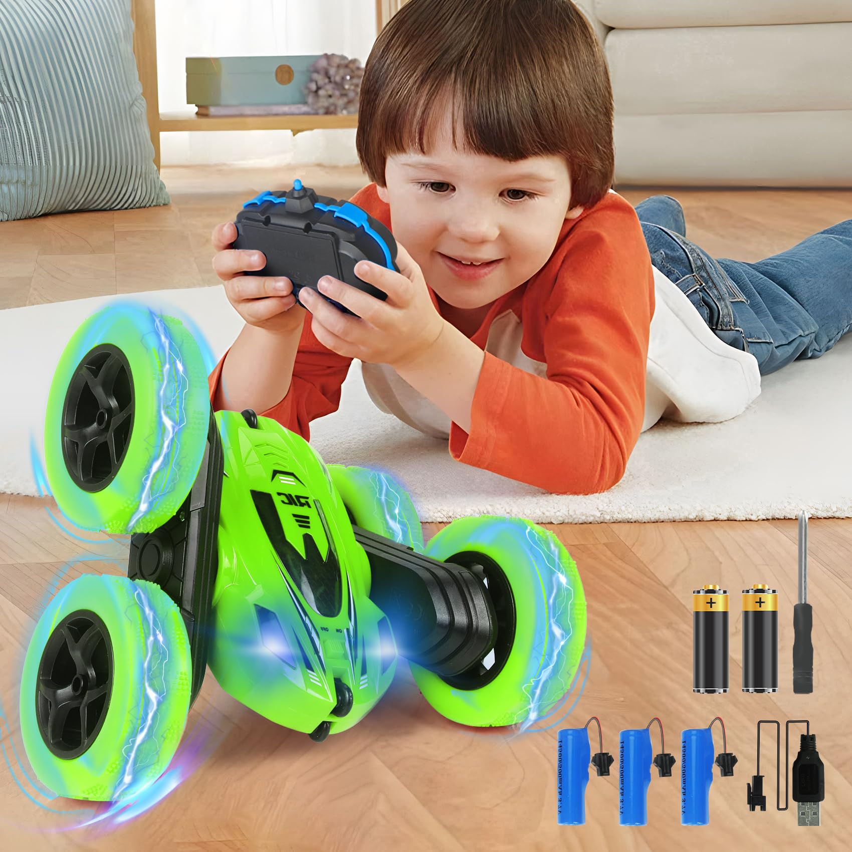 Remote Control Car, RC Stunt Cars RC Cars with 2.4Ghz Double Sided 360° Flips Rotating for 6 Years and Up Kids All Terrain Car Toys