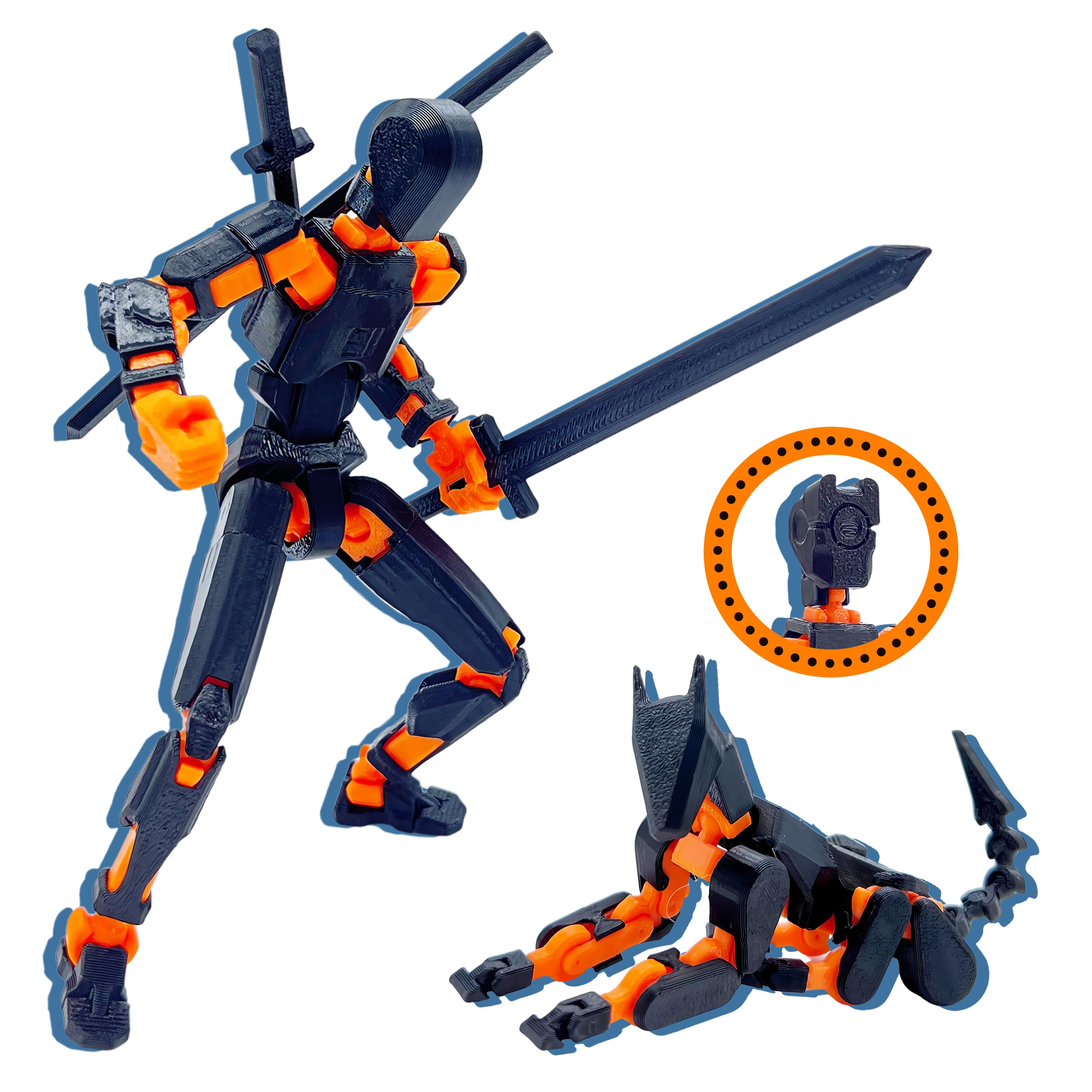 (Assembly Completed) T13 Action Figure Set, 3D Printed Toys Robo 13 Action Figure,Dummy 13 Titan 13 Action Figure (Black + Orange)