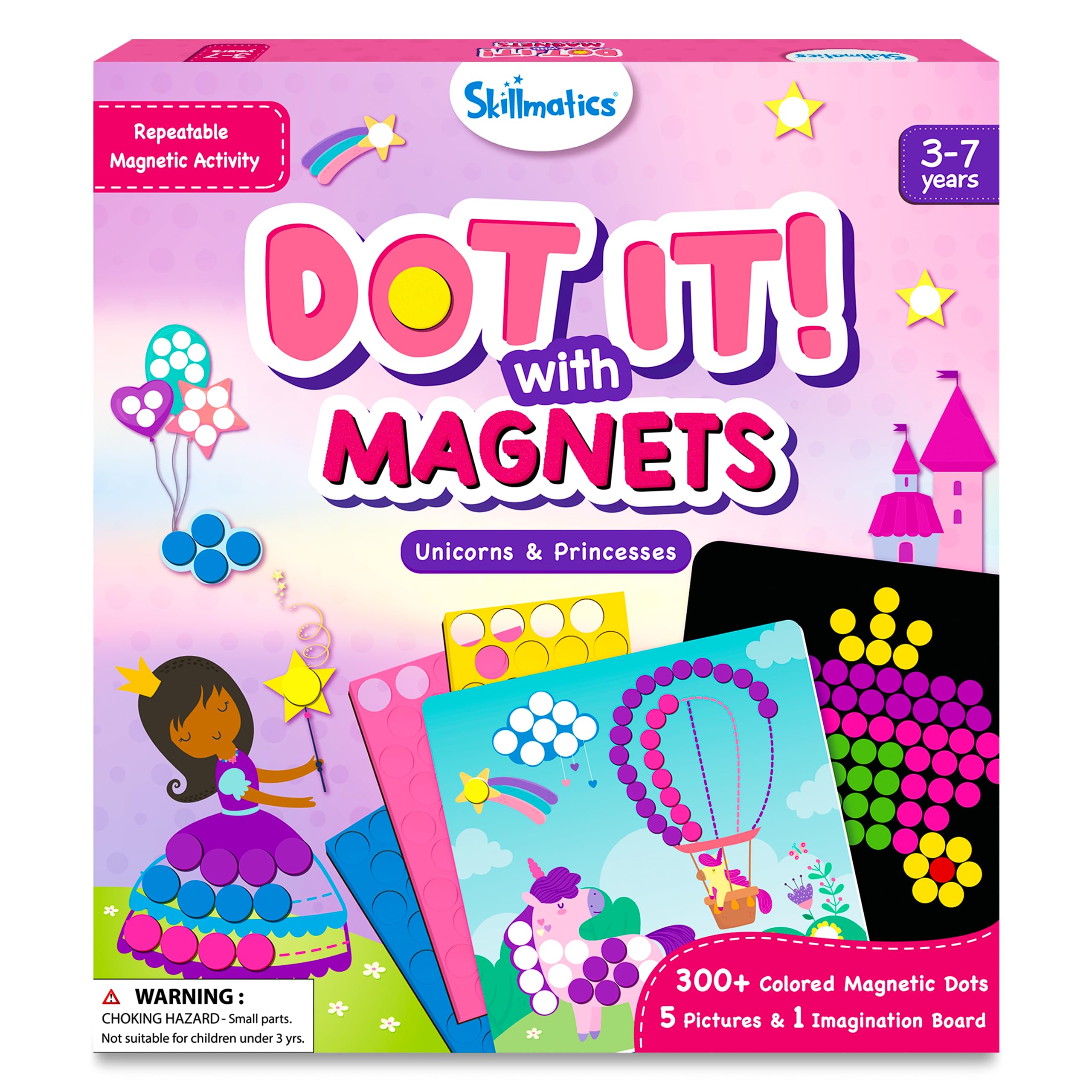 Skillmatics Art Activity - Dot It with Magnets Unicorns & Princesses, No Mess Repeatable Art for Kids, Craft Kits, DIY Creative Activity, Gifts for Boys & Girls Ages 4, 5, 6, 7, Travel Toy