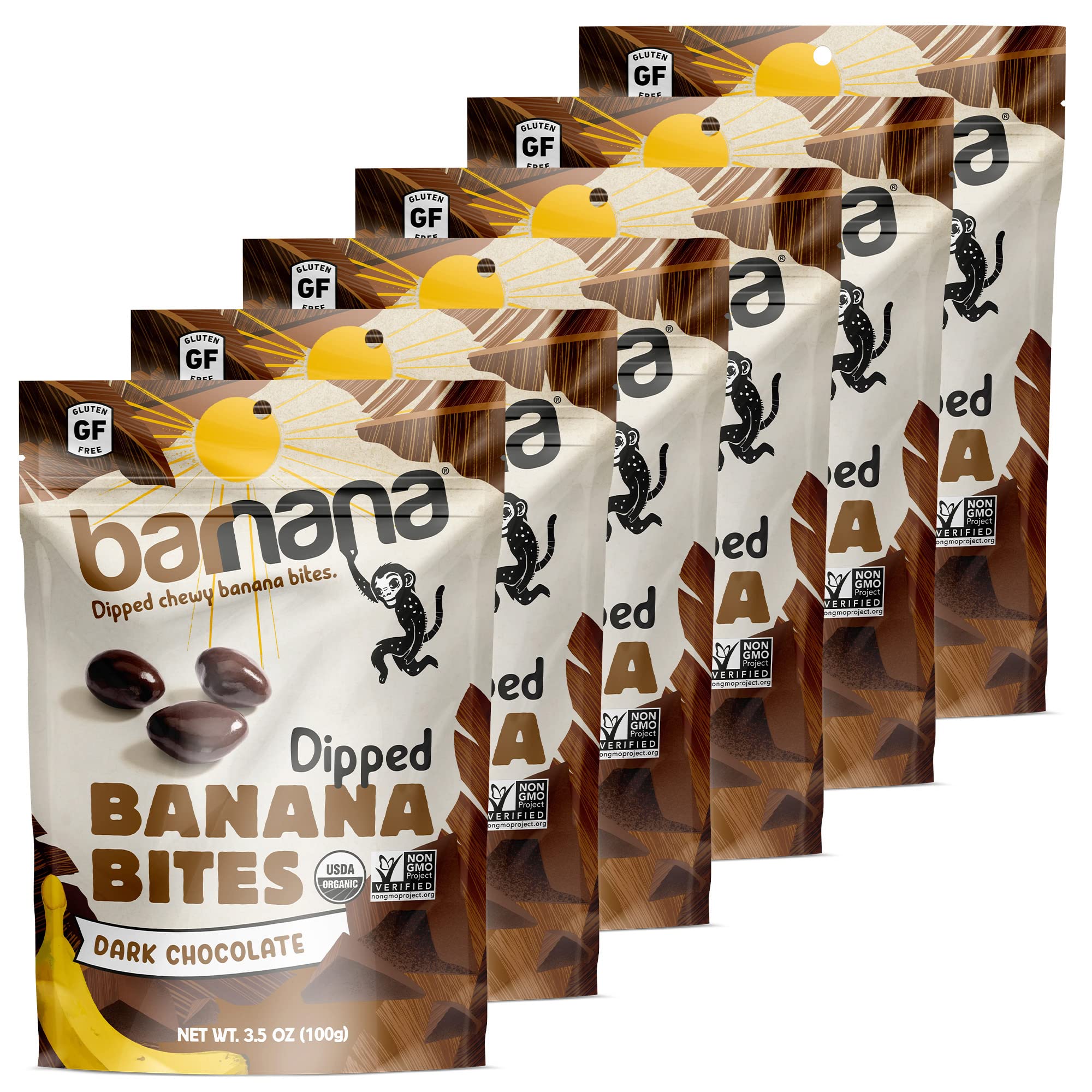 BarnanaOrganic Chewy Banana Bites, Dark Chocolate, 3.5 Ounce (Pack of 6)