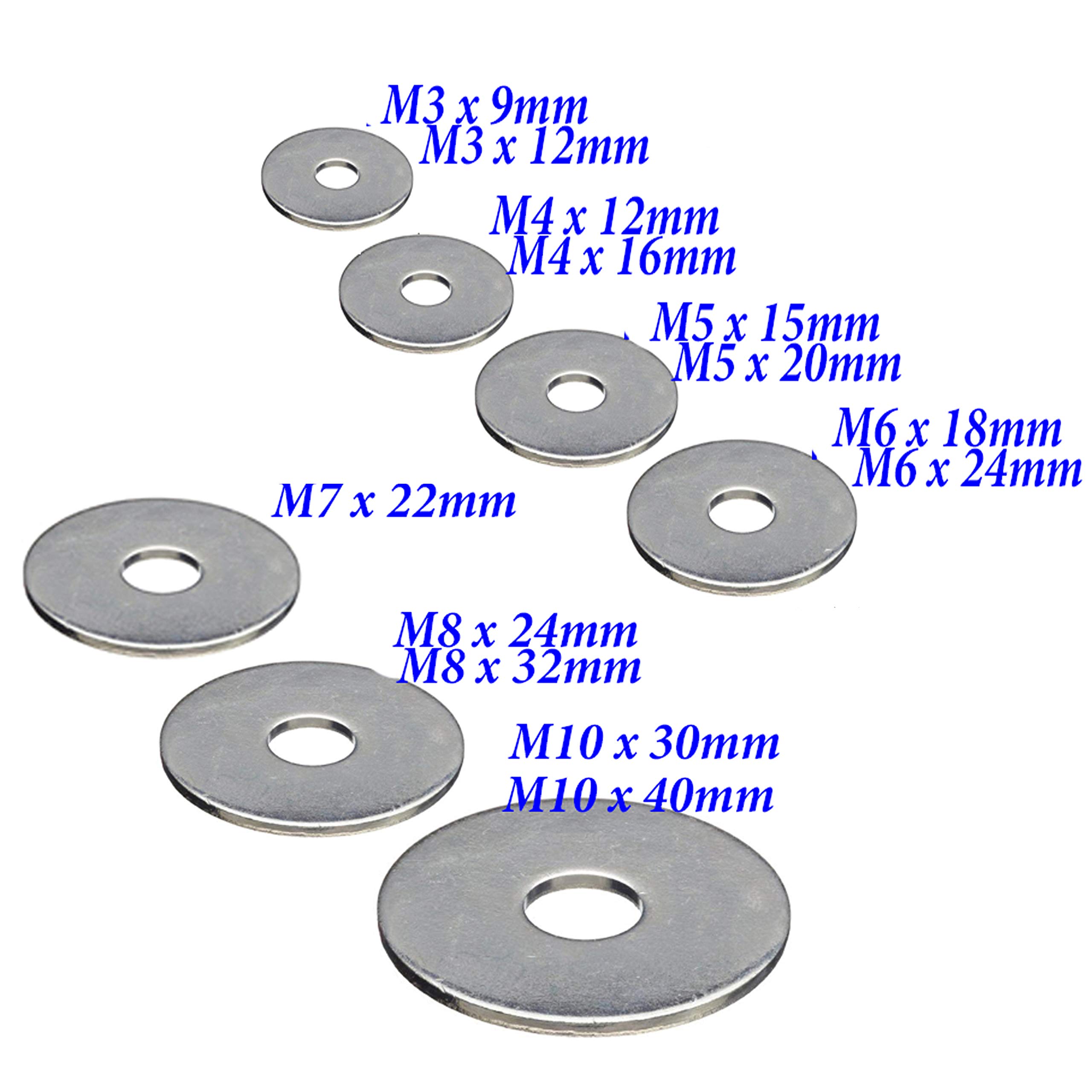 Penny Repair Flat Washers Mudguard A2 Stainless Steel M3, M4, M5, M6, M7, M8, M10 (M7 x 22mm, 20 Units)