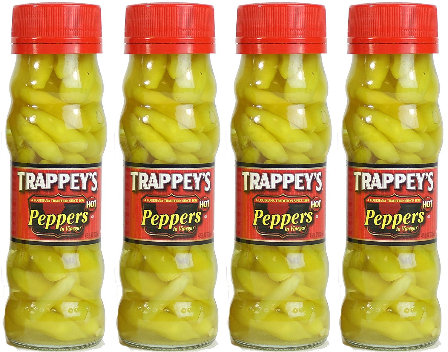 Trappeys Peppers in Vinegar, Hot, 4.5 oz (Pack of 4)