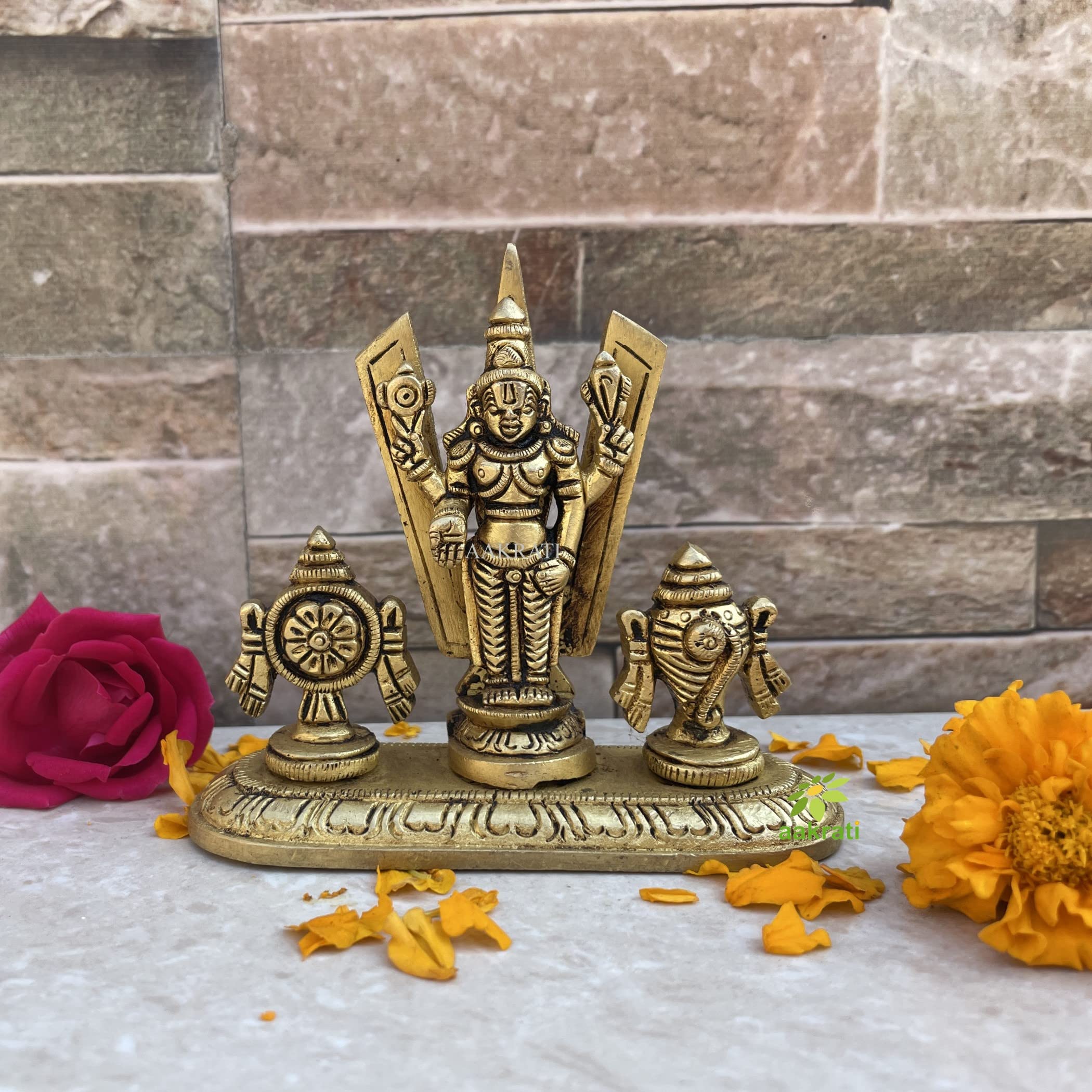 AakratiTirupati Balaji with Shankh Chakra, 3.5 inch Height, Venkateshwara Idol, Lord Vishnu Idol for Temple, Home and Office