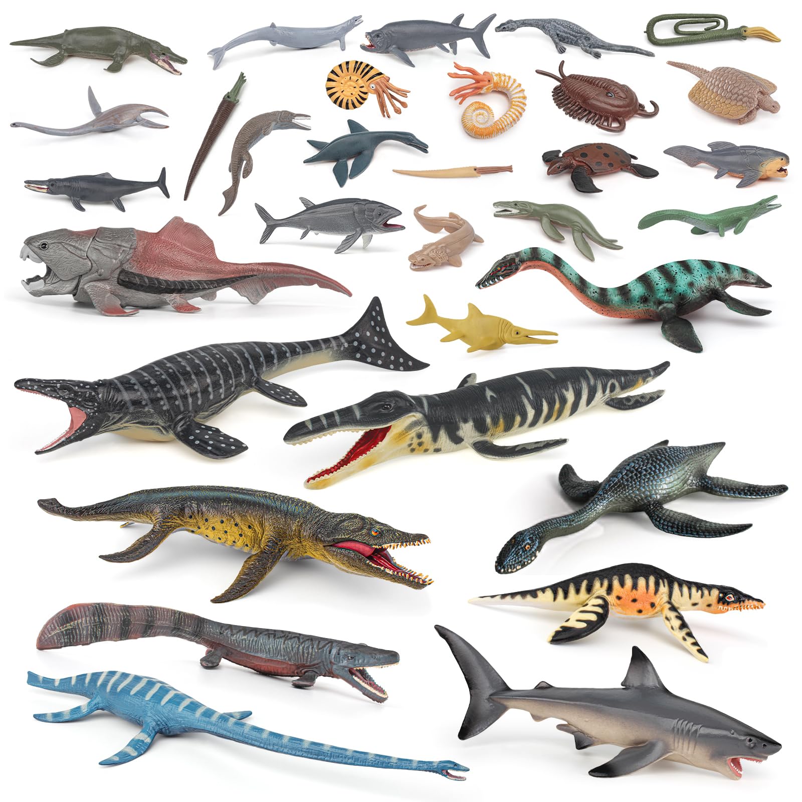 32PCS Prehistoric Sea Creatures Toys for Kids Replica of Plesiosaur Figures Ocean Life Collection Sea Animals for Toddler Boys Dino Toy