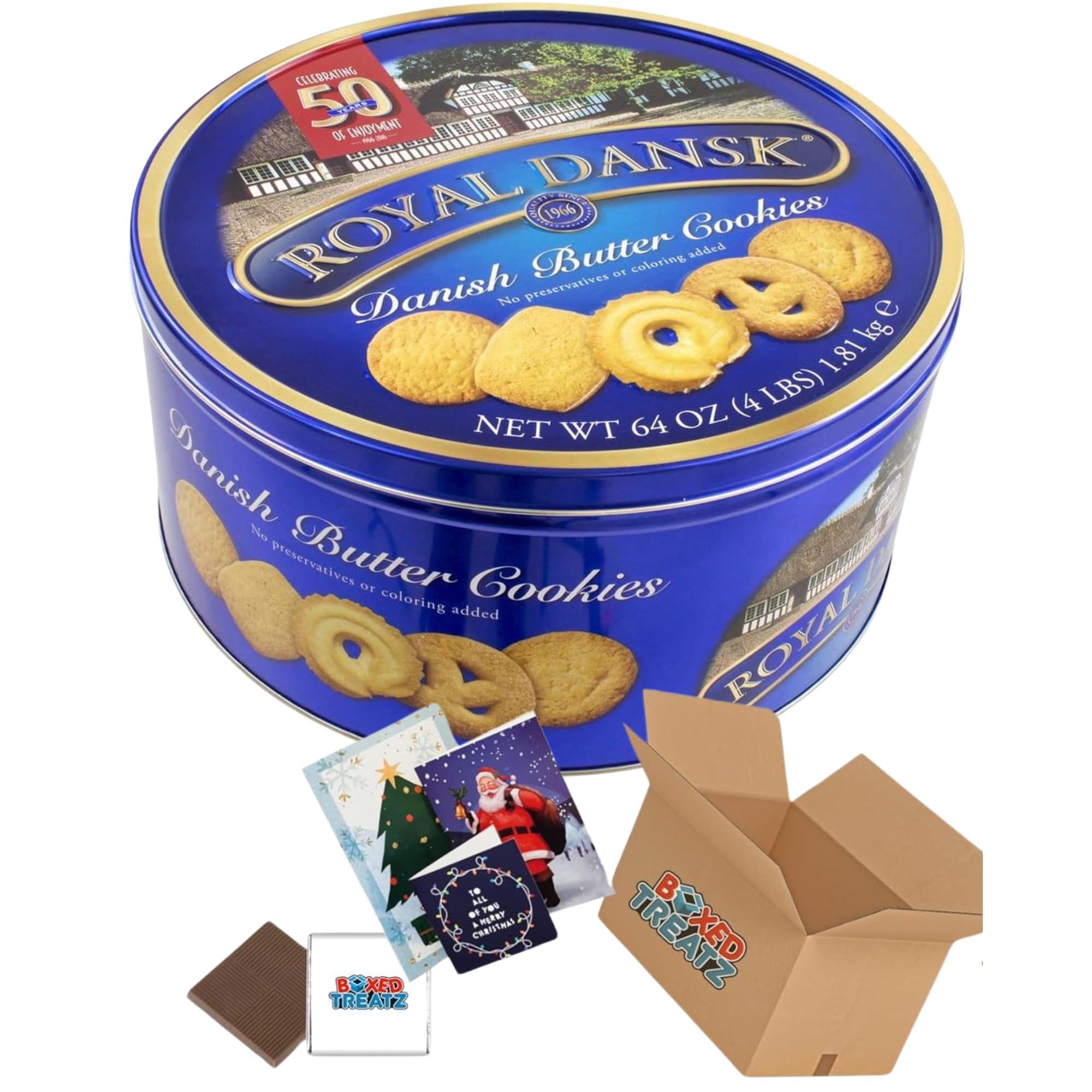 Royal Dansk Danish Butter Cookies 1.81kg Family Tin – Classic Sweet & Buttery Treat With Festive Christmas Card – Perfect for Sharing Boxed Treatz