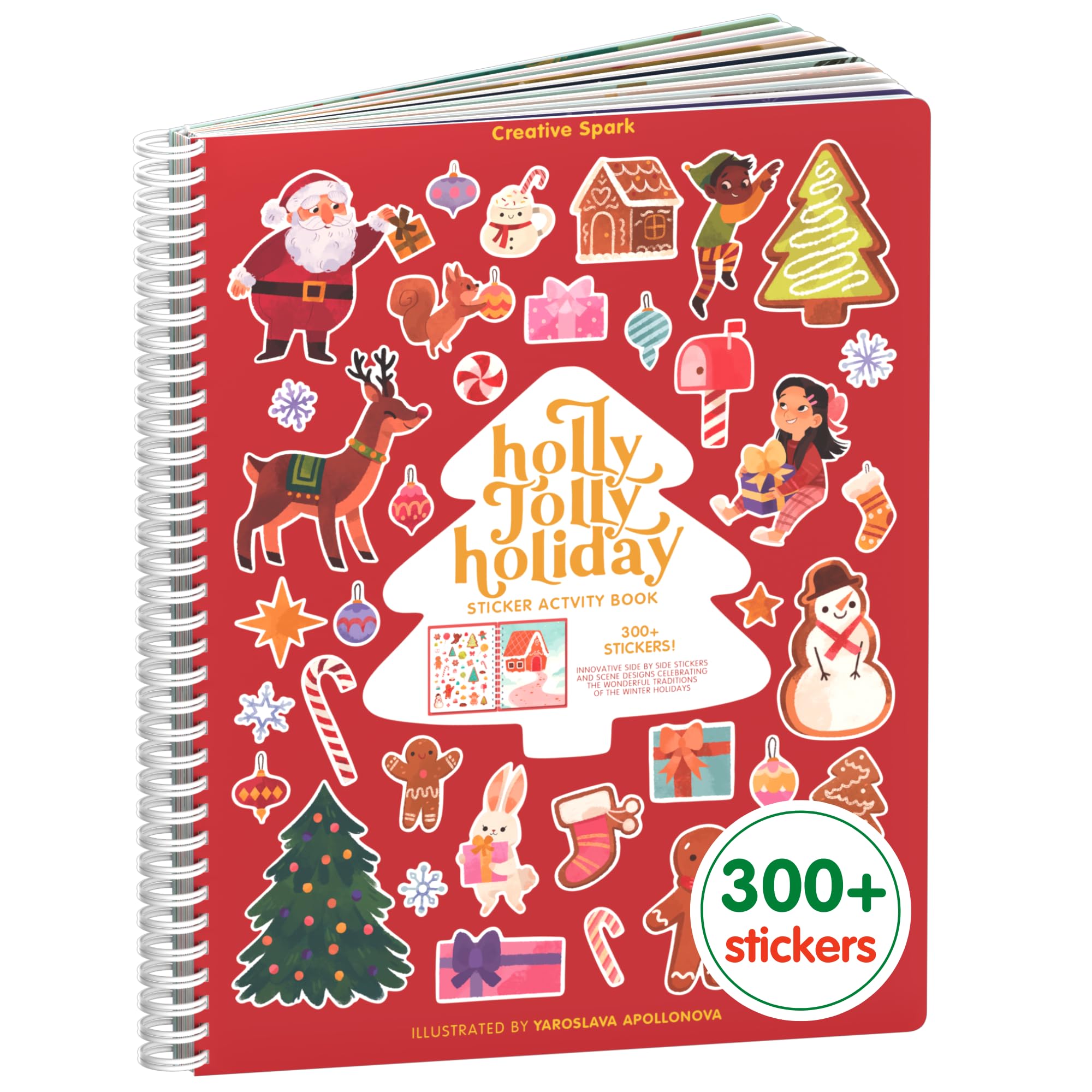 Holly Jolly Holidays Book for Kids 3-5: Side by Side Books for Kids 3-5 with 500+ Stickers for Kids 2-4 + 12 Scenes - Spiral Binding Keeps The Sticker Book Flat - Great for Boys & Girls