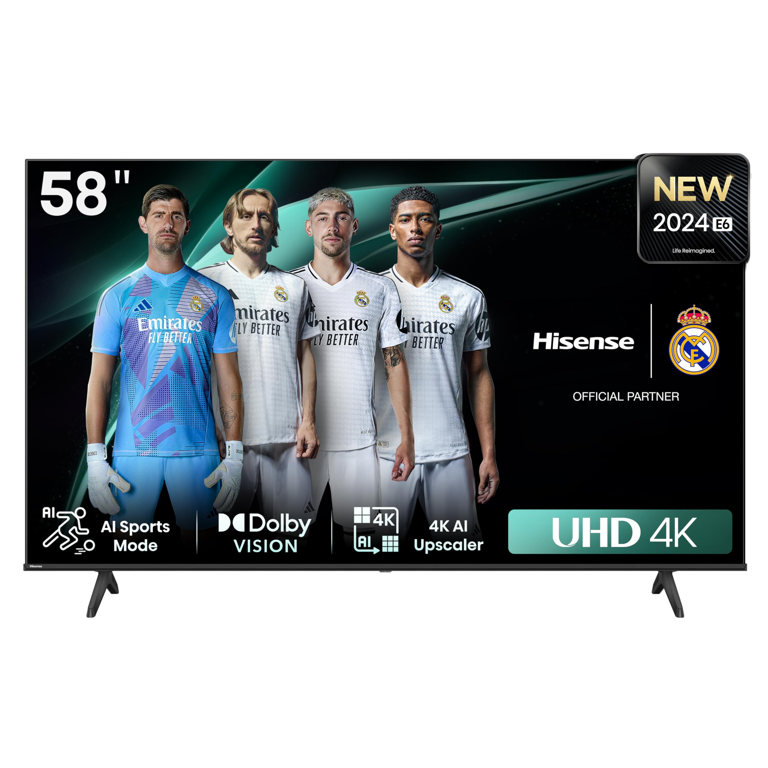 Hisense 58 Inch 4K LED VIDAA HDR Smart TV UHD Dolby Vision,Game Mode Plus,Smooth Motion with MEMC,Voice Control,Netflix,Disney+,Shahid and Anghami 58E6N 1 Years Warranty (2024 Model - UAE Version)