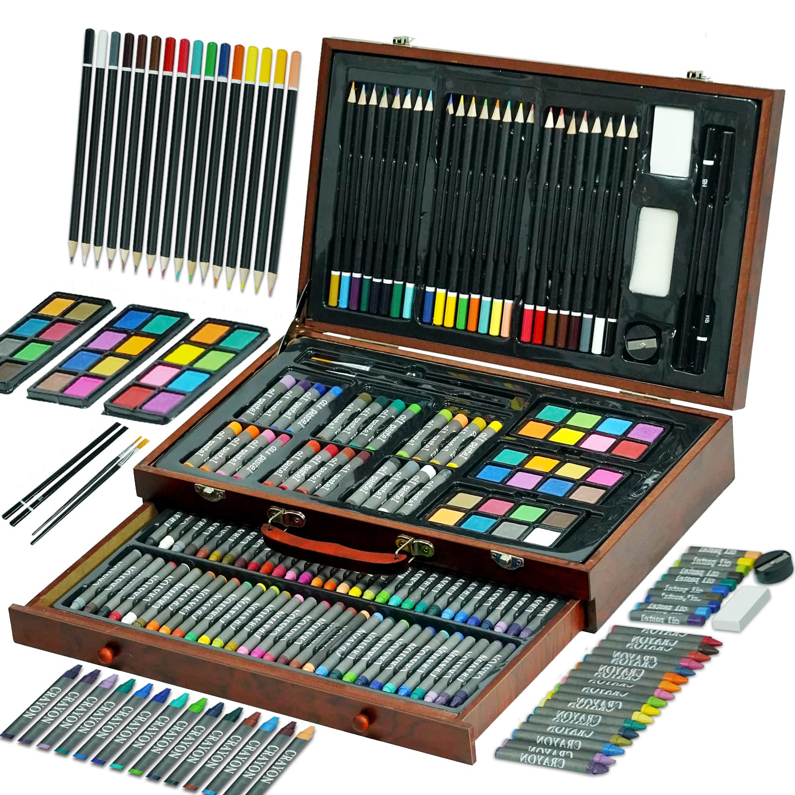 SOIOBLQY Art Supplies, 140-Pack Deluxe Art Set Drawing Painting Supplies Art Kit with Crayons, Oil Pastel, Color Pencil, Watercolor Cakes, Gifts for Artists Adults Kids