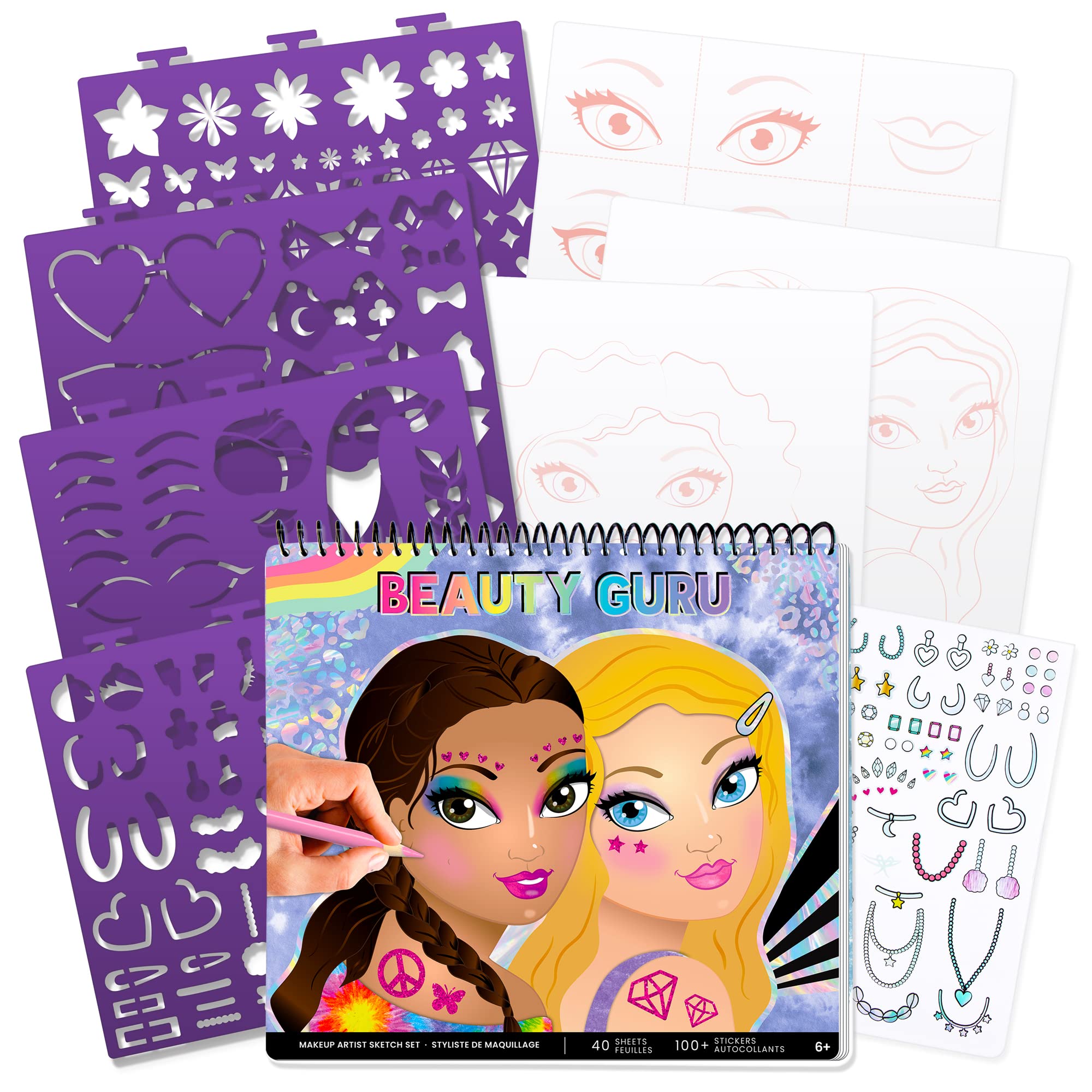 Fashion Angels Make-up & Hair Design Sketch Portfolio (11452) Sketchbook for Beginners, Sketchbook with Stencils and Stickers for Ages 6 and Up