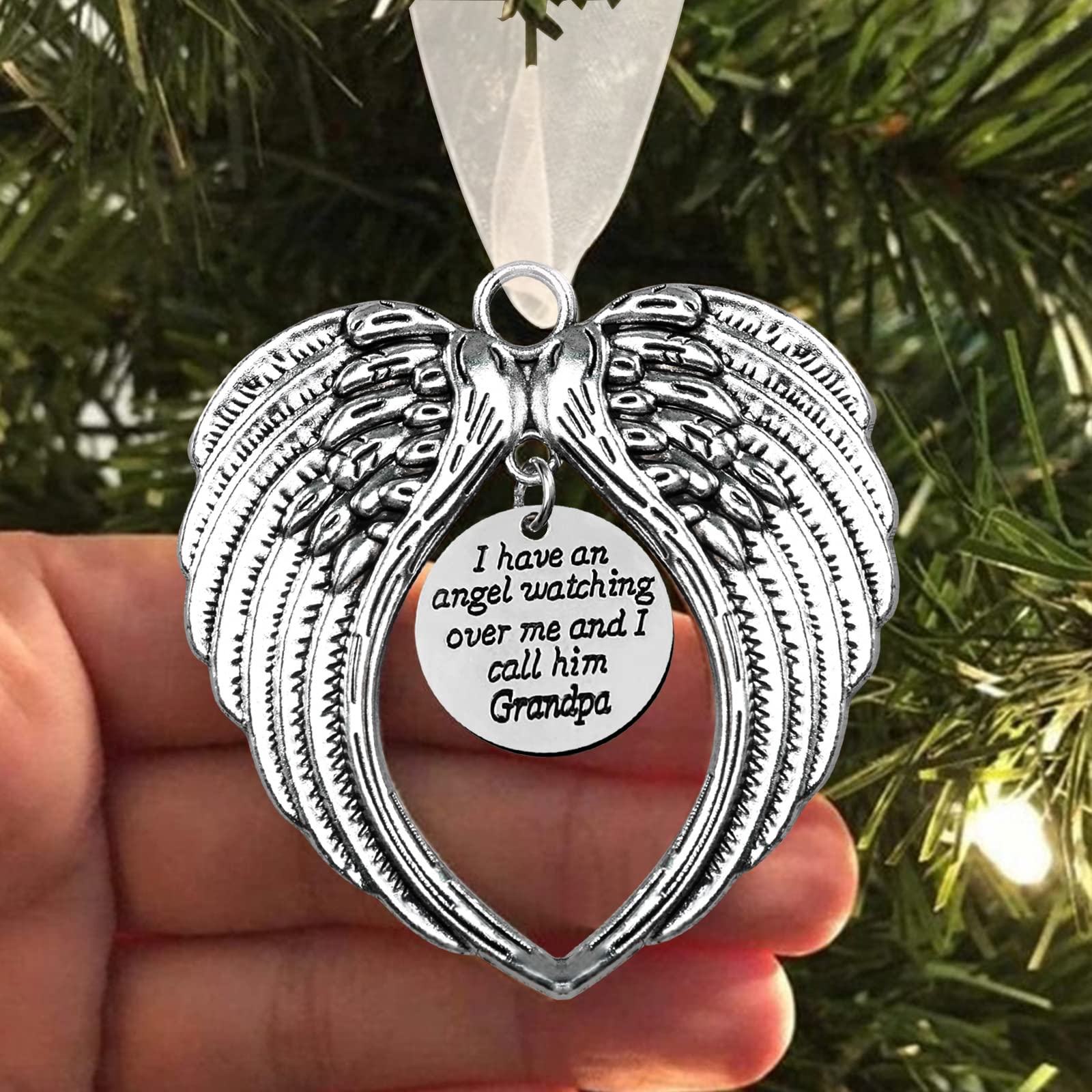 Christmas Memorial Ornaments Angel Wings, I Have a Angel Watching Over Me I Call Her Grandpa in Memory of Loved One in Heaven Loss Loved Christmas Tree Hanging Pendant Sympathy Gifts