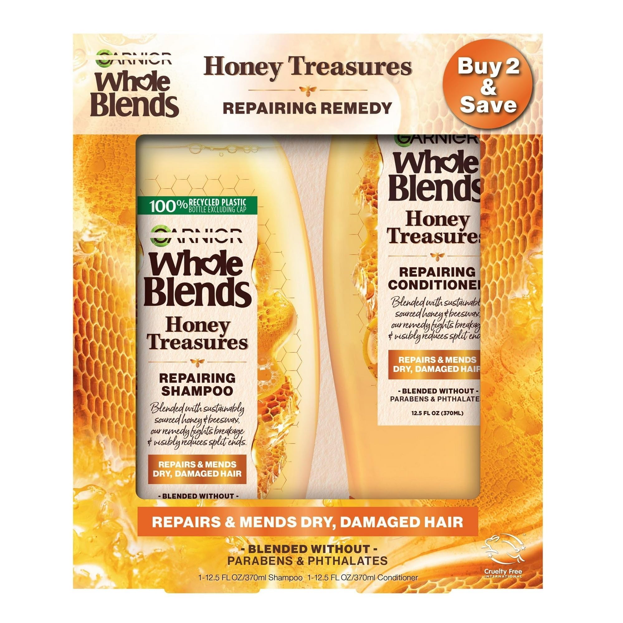 G.arnier Whole Blends Honey Treasures Shampoo and Conditioner Set, For Damaged Hair