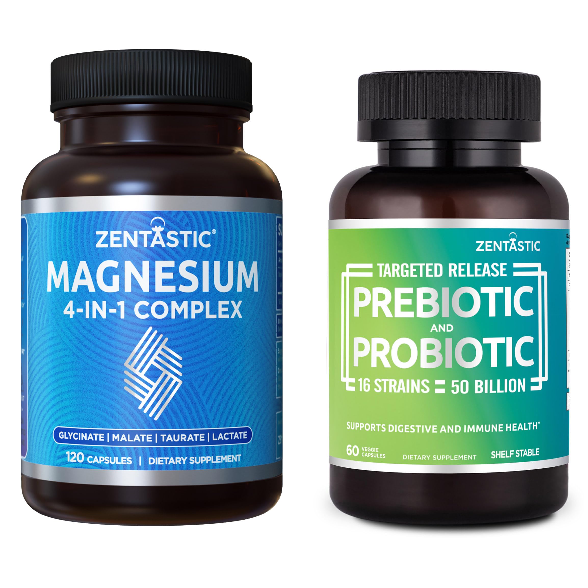 Zentastic4-in-1 Magnesium Complex - Chelated Magnesium Glycinate, Malate, Taurate & Lactate & Probiotics & Prebiotics Supplement