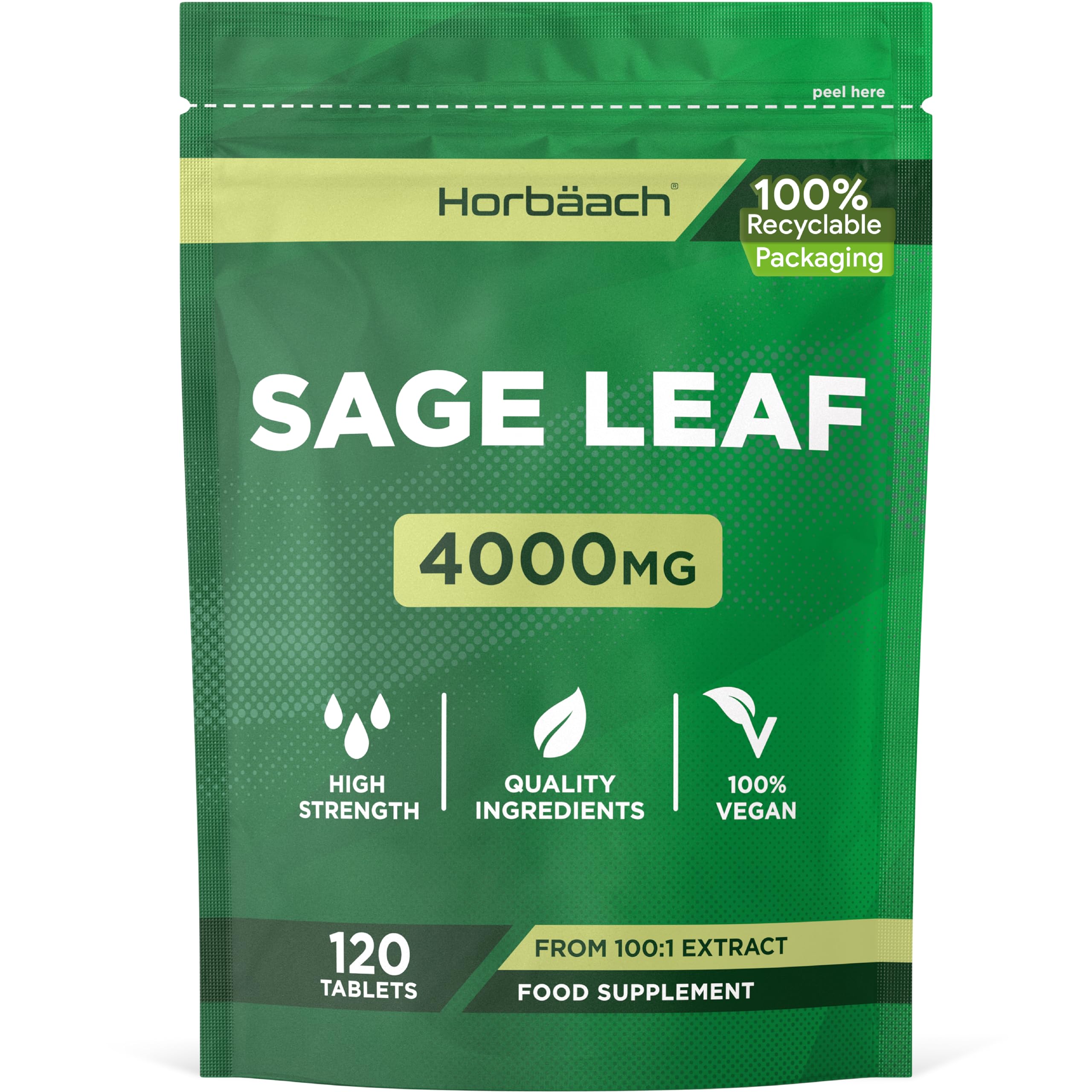 Sage Tablets for During Menopause | 4000mg | High Strength Supplement | 120 Vegan Tablets | by Horbaach