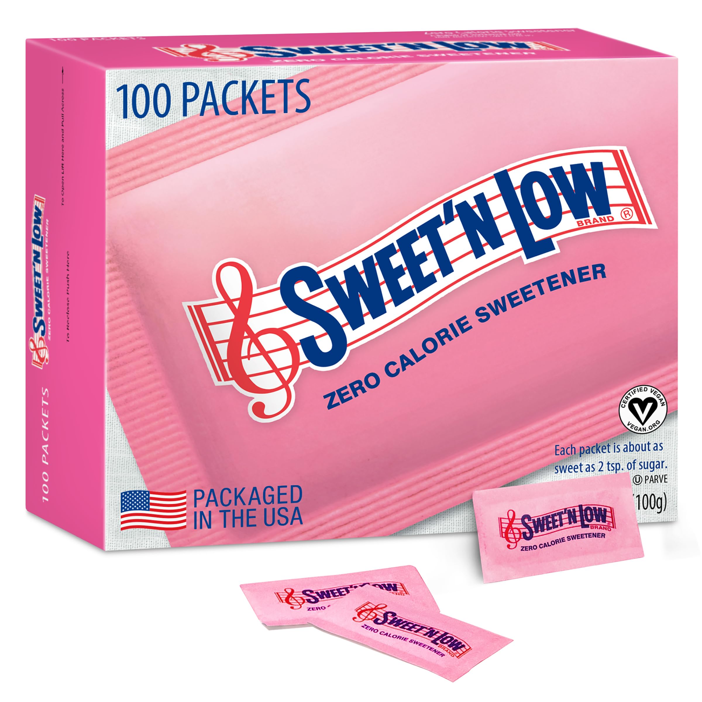 Sweet'N Low Zero Calorie Sweetener Packets, 100 Ct, Kosher & Gluten Free, Low Glycemic Index, Individual Tea and Coffee Sweetener Packets