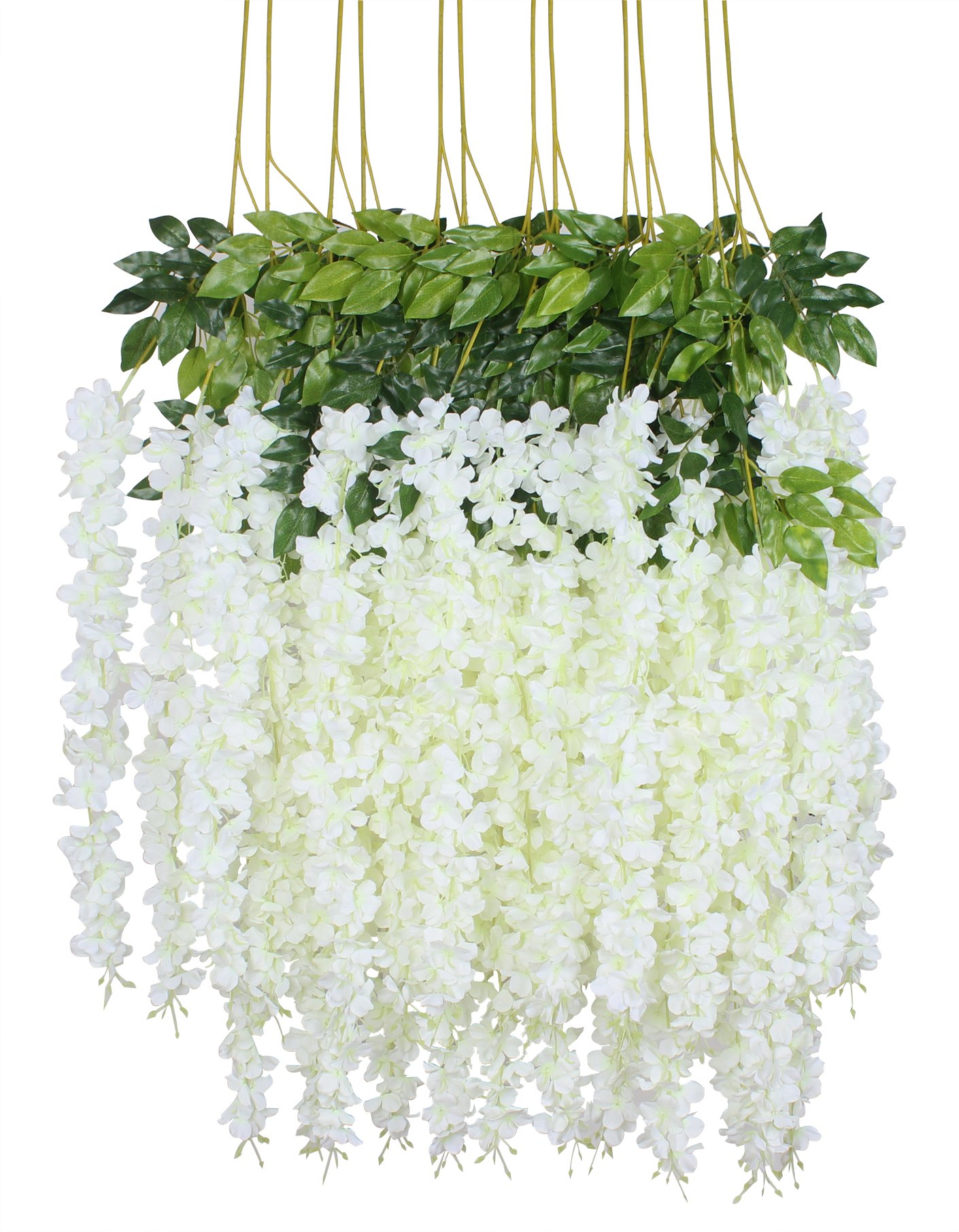 Duovlo 12 Piece Artificial Silk Wisteria Vine 3.6 Feet Ratta Hanging Flower Garland String Home Party Wedding Decor (White)