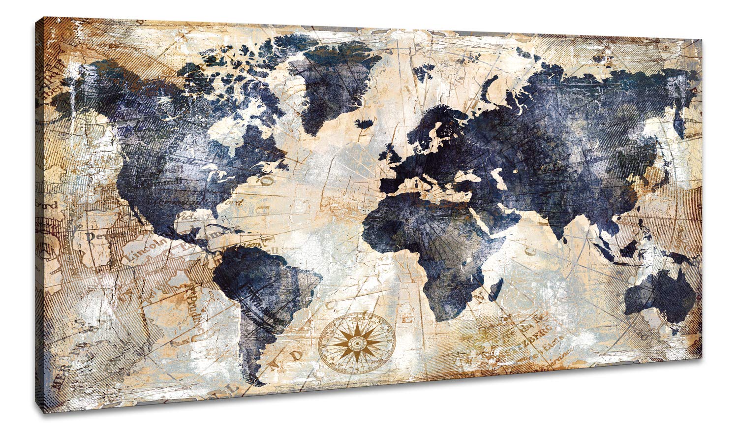 Vintage World Map Wall Art for Office World Map Poster Canvas Prints with Your Photos Nautical Decor Modern Framed Art Map of The World Wall Decor for Living Room Travel Memory Home Decor