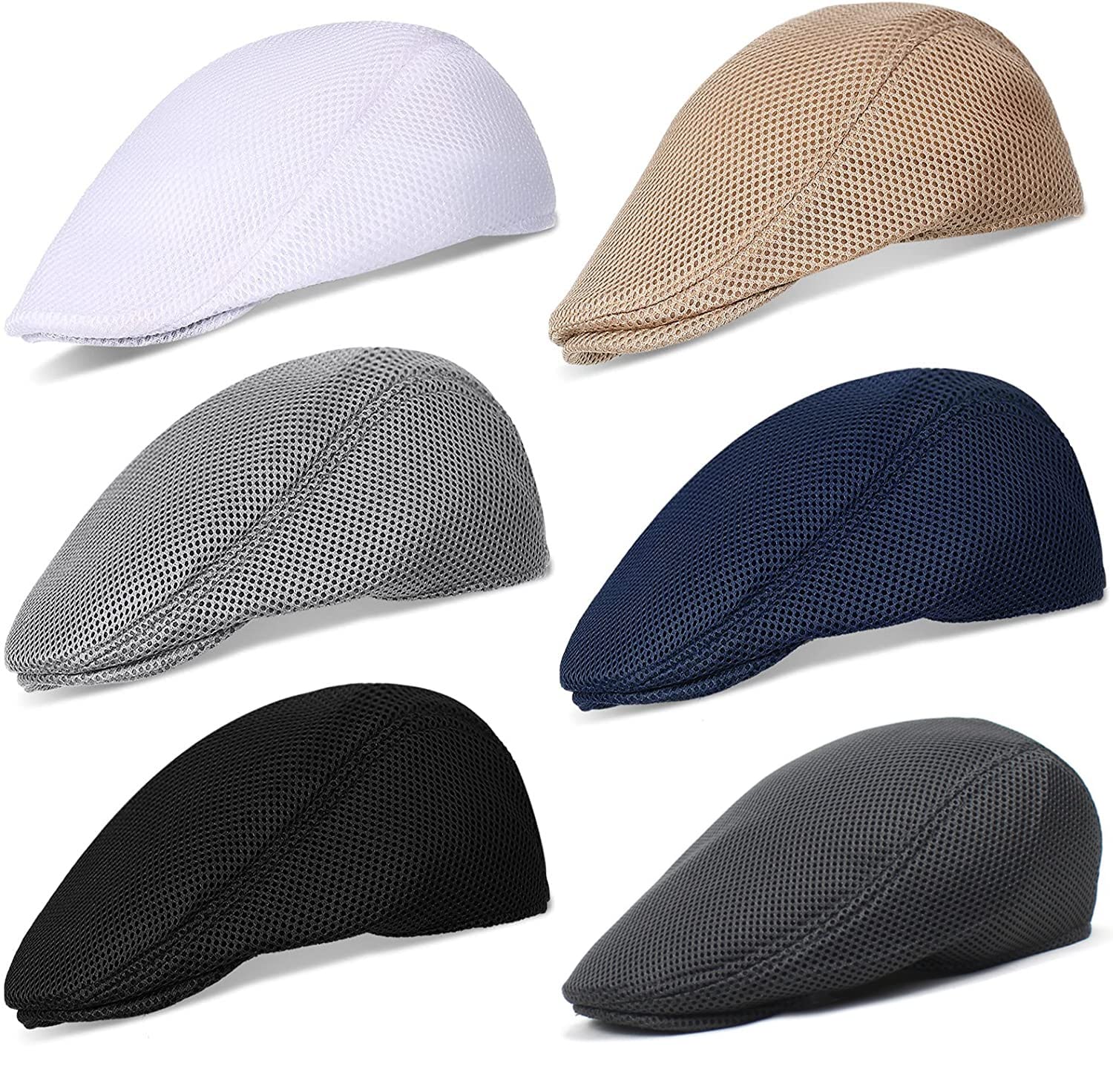 stablerice 4/6 Pieces Men's Mesh Flat Cap Breathable Summer Newsboy Hat for Men Ivy Cap Cabbie Flat Cap Boinas para Hombre