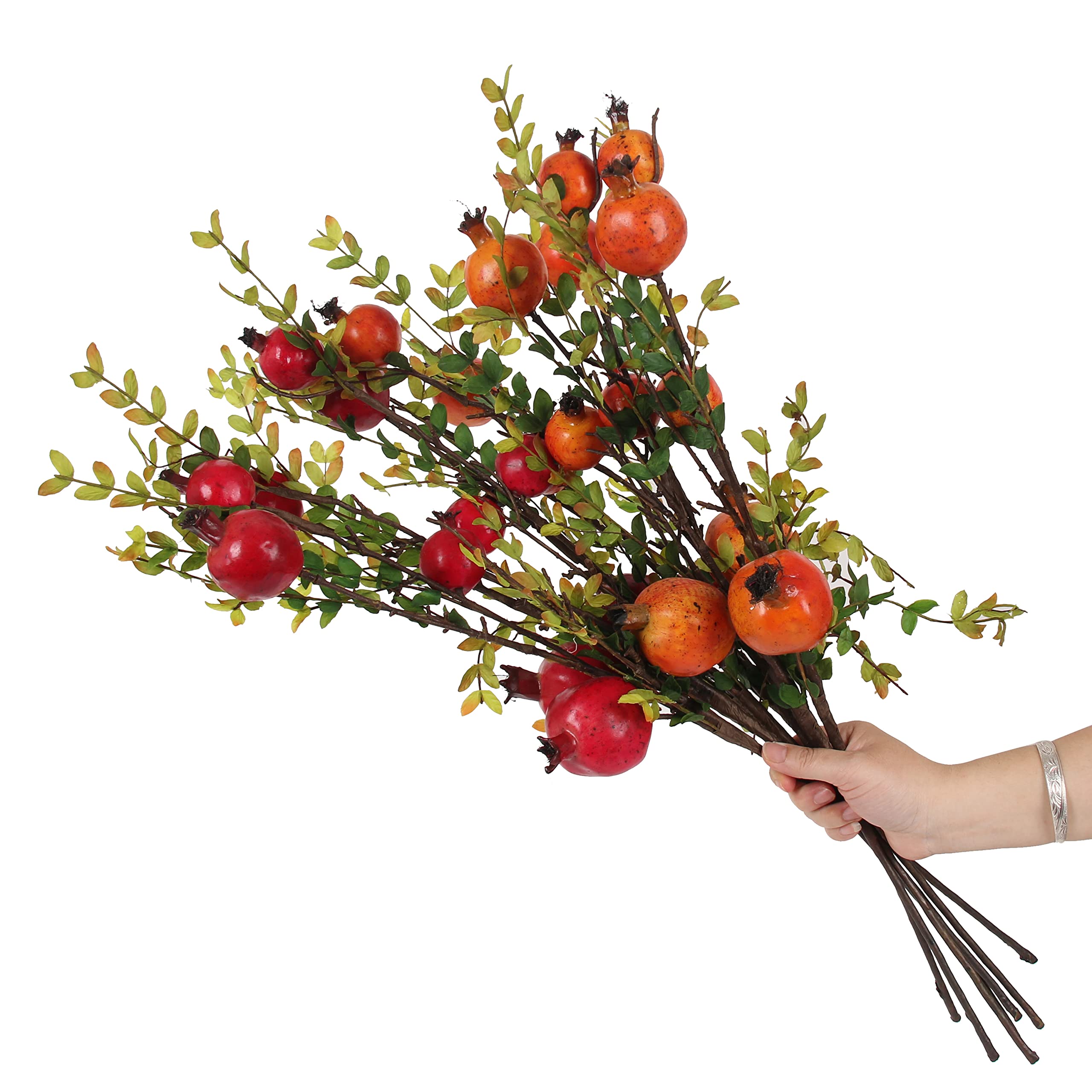 JD ARTIFICIAL PLANTS4PCS 26 Inch Artificial Pomegranate Branches Fake Greenery Plants for Home Décor Office Restaurant Wedding Garden Patio Shop Window Photography Props(2pcs Red&2pcs Orange)