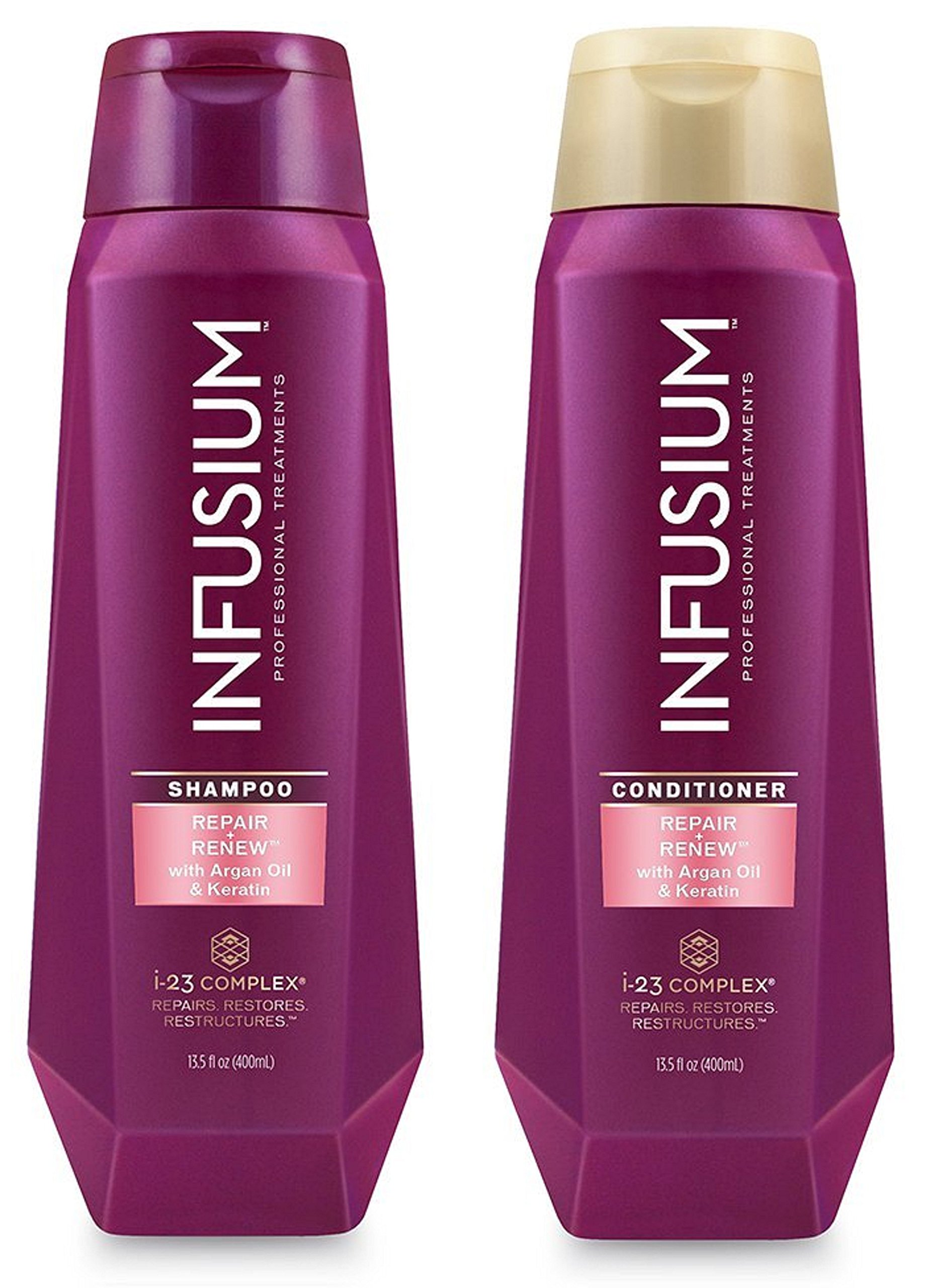 Infusium Professional Treatments Haircare - Repair & Renew With Argan Oil & Keratin - Shampoo & Conditioner Set - Net Wt. 13.5 FL OZ (400 mL) Per Bottle - One Set