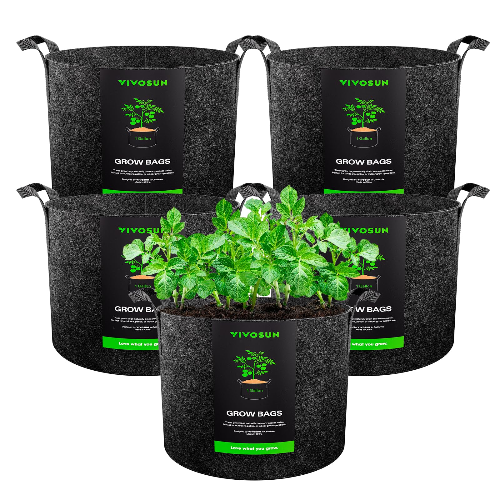 VIVOSUN 5-Pack 1 Gallon Heavy Duty Thickened Nonwoven Fabric Pots Grow Bags with Handles