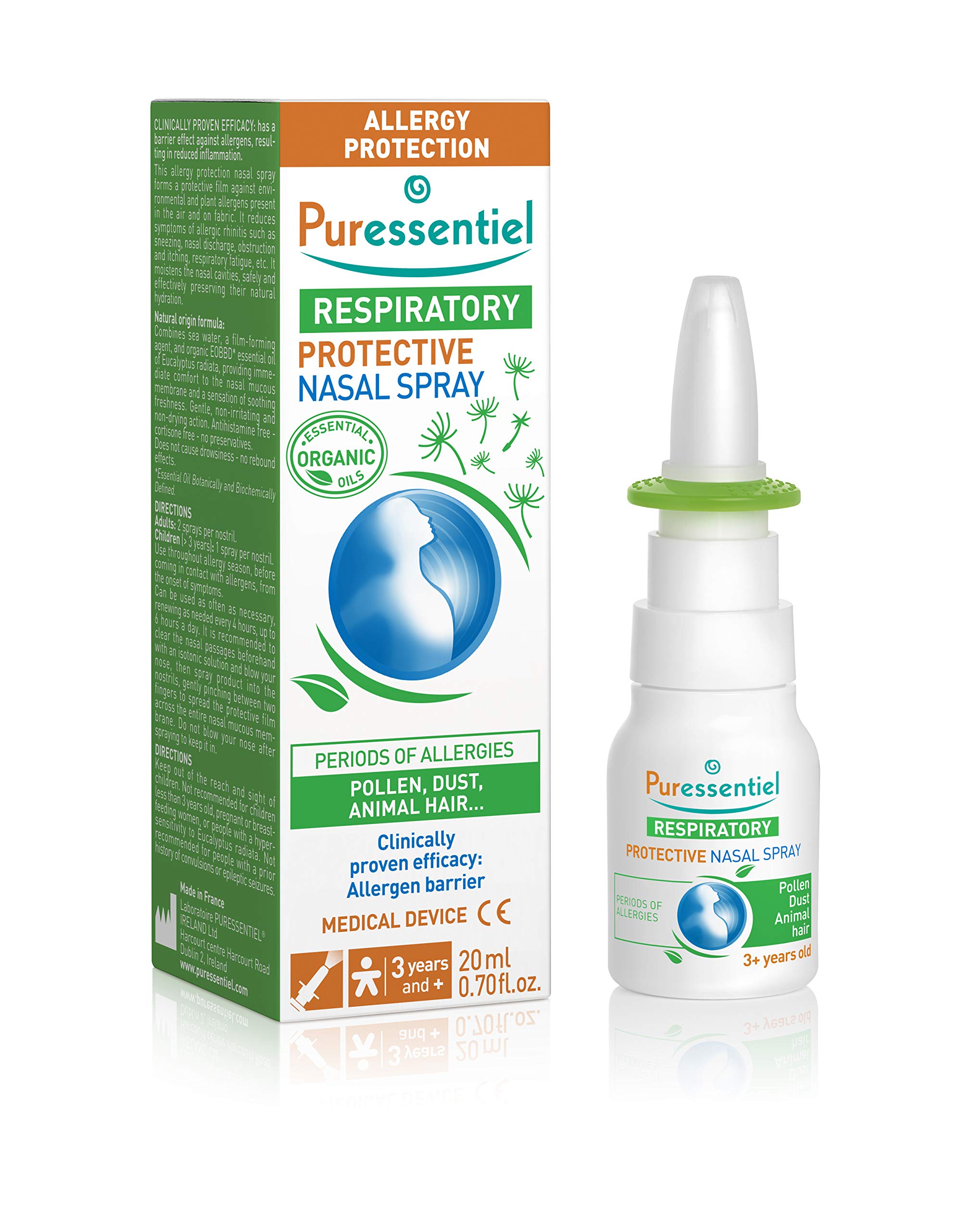 Puressentiel Respiratory Protective Nasal Spray 20ml - Allergy Protection - Helps Prevent Allergic Rhinitis - Seawater & Eucalyptus 100% Natural Origin - Protects Against Pollen, Dust & Pet Hair