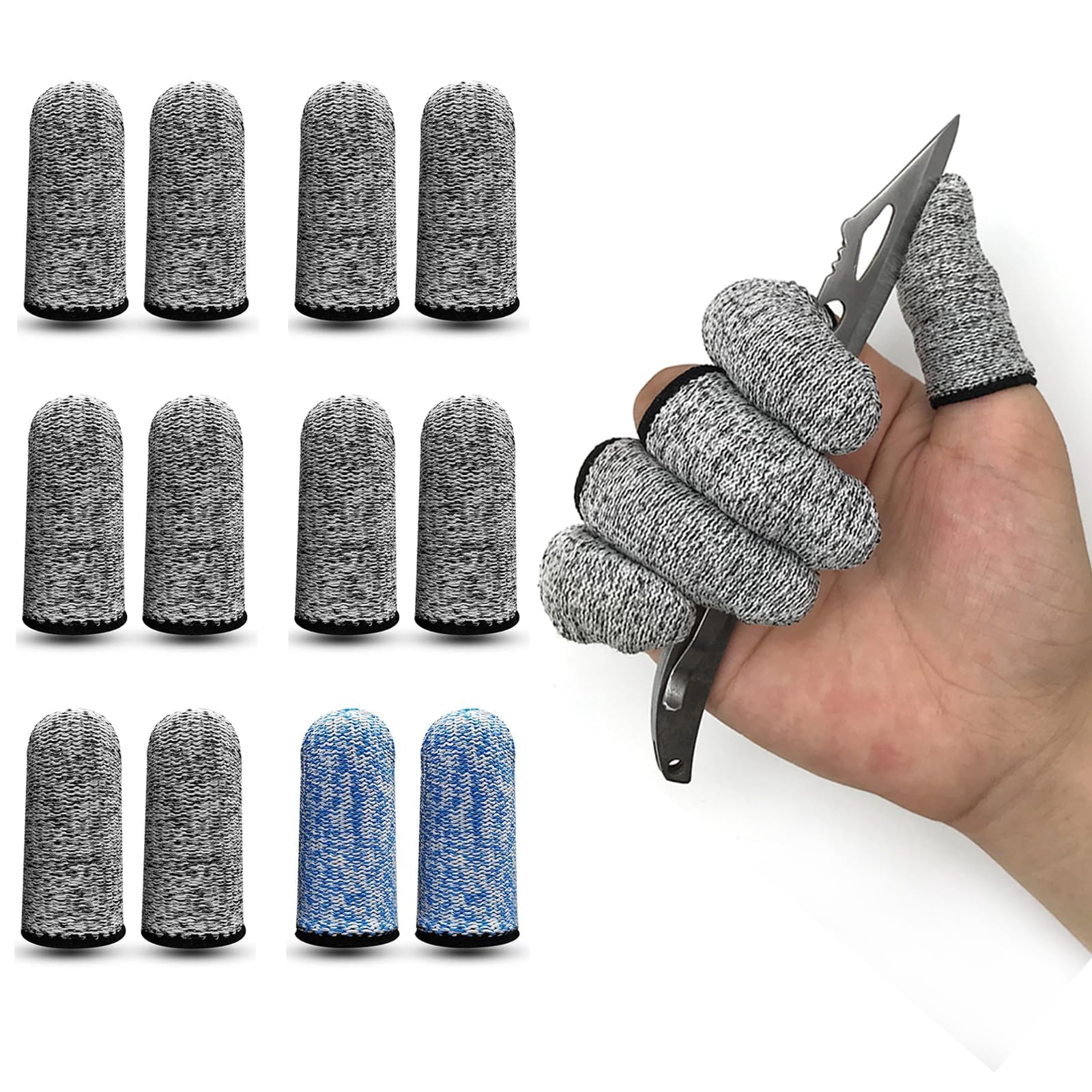 12 PCS Cut Resistant Finger Cots Protector Finger Sleeve Protectors Reusable Finger Guards Finger Covers Protection Cots for Kitchen,Work, Sculpture, Anti-Slip, Reusable,Gloves Life Extender