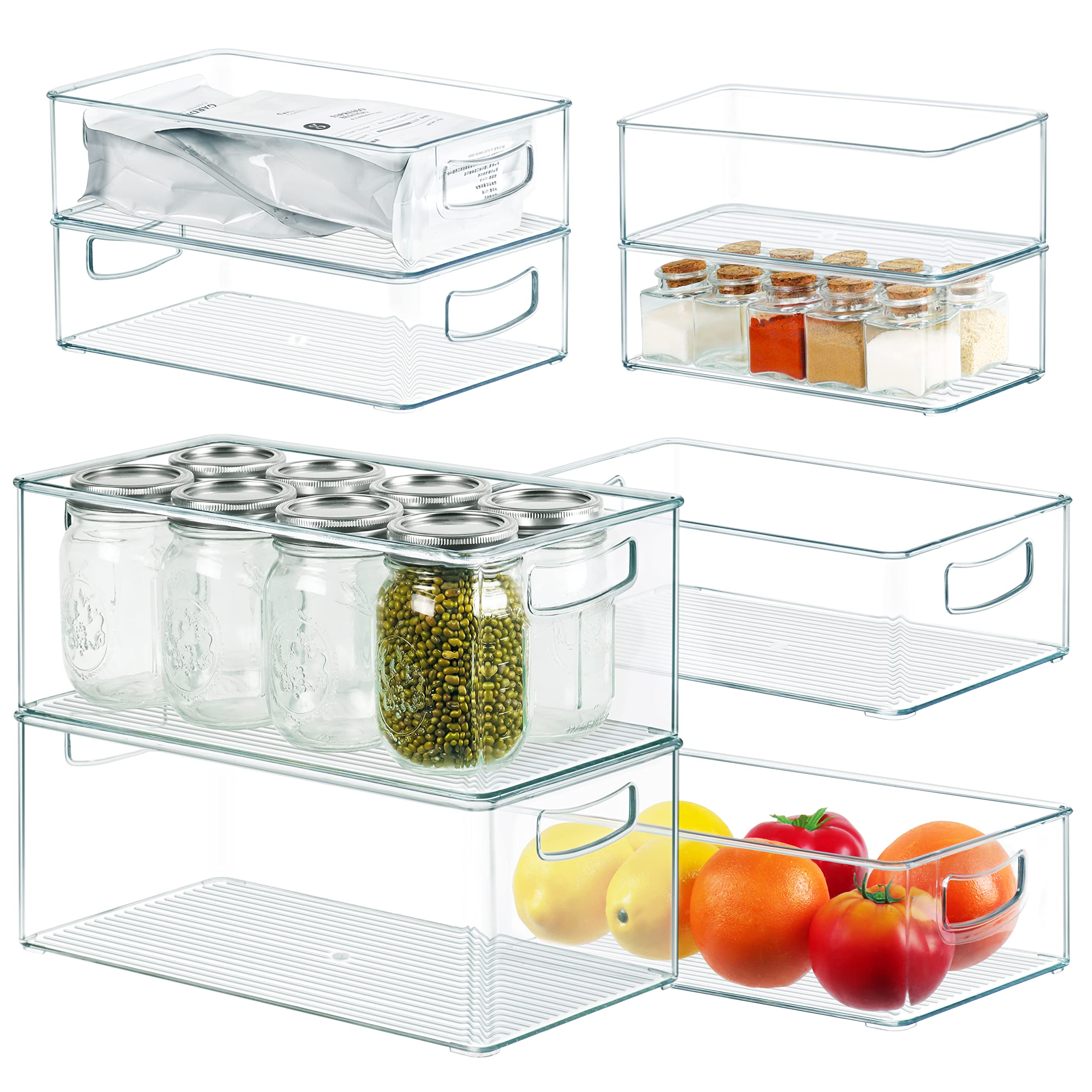 Clear Storage Bins Stackable Plastic Containers for Organizing, 8 PACK Multi-size Organizer Bins for Freezer Pantry Cabinet Storage and Organization