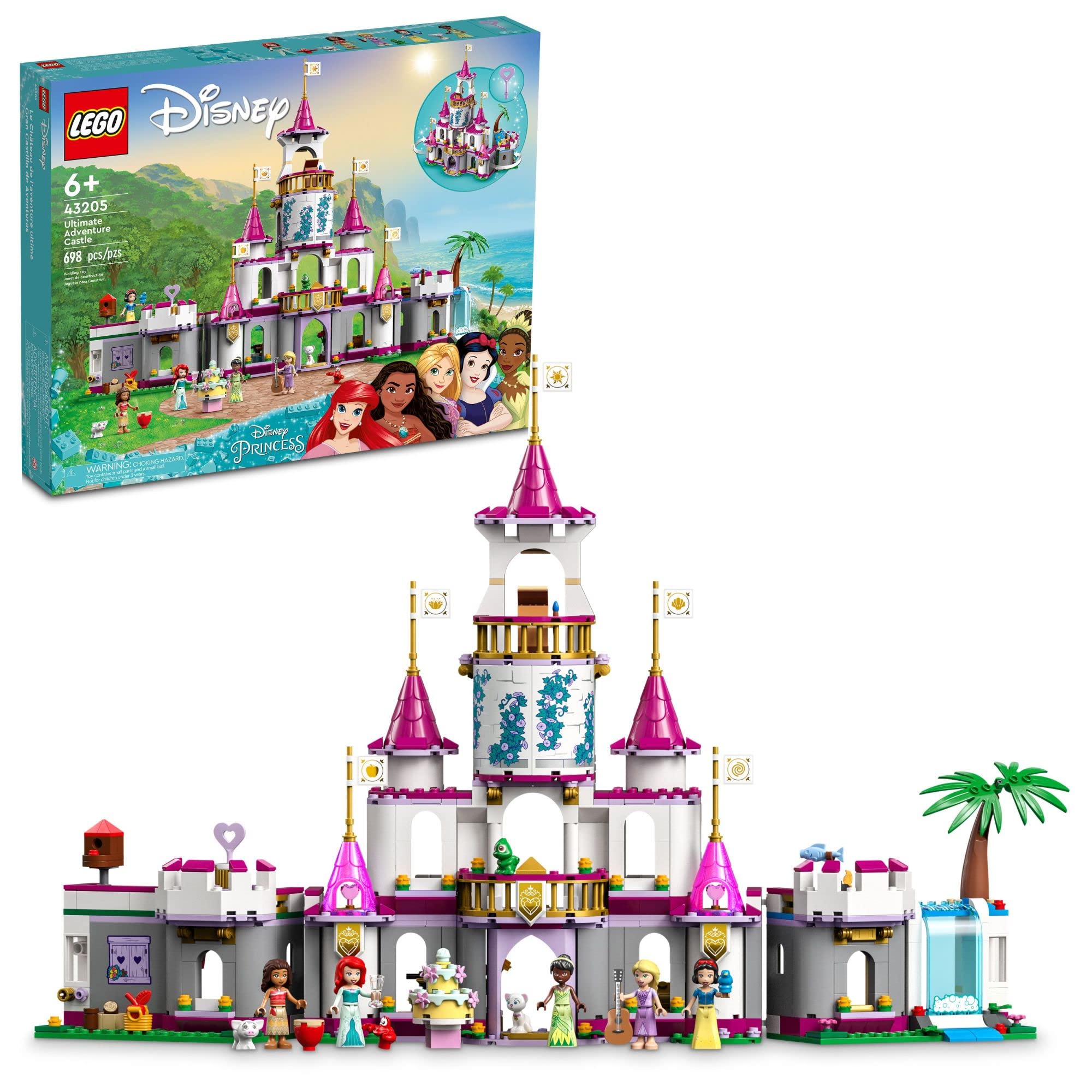 LEGODisney Princess Ultimate Adventure Castle 43205 Building Toy with 5 Princess Mini-Dolls Including Ariel, Rapunzel and Snow White(Packaging May Vary)