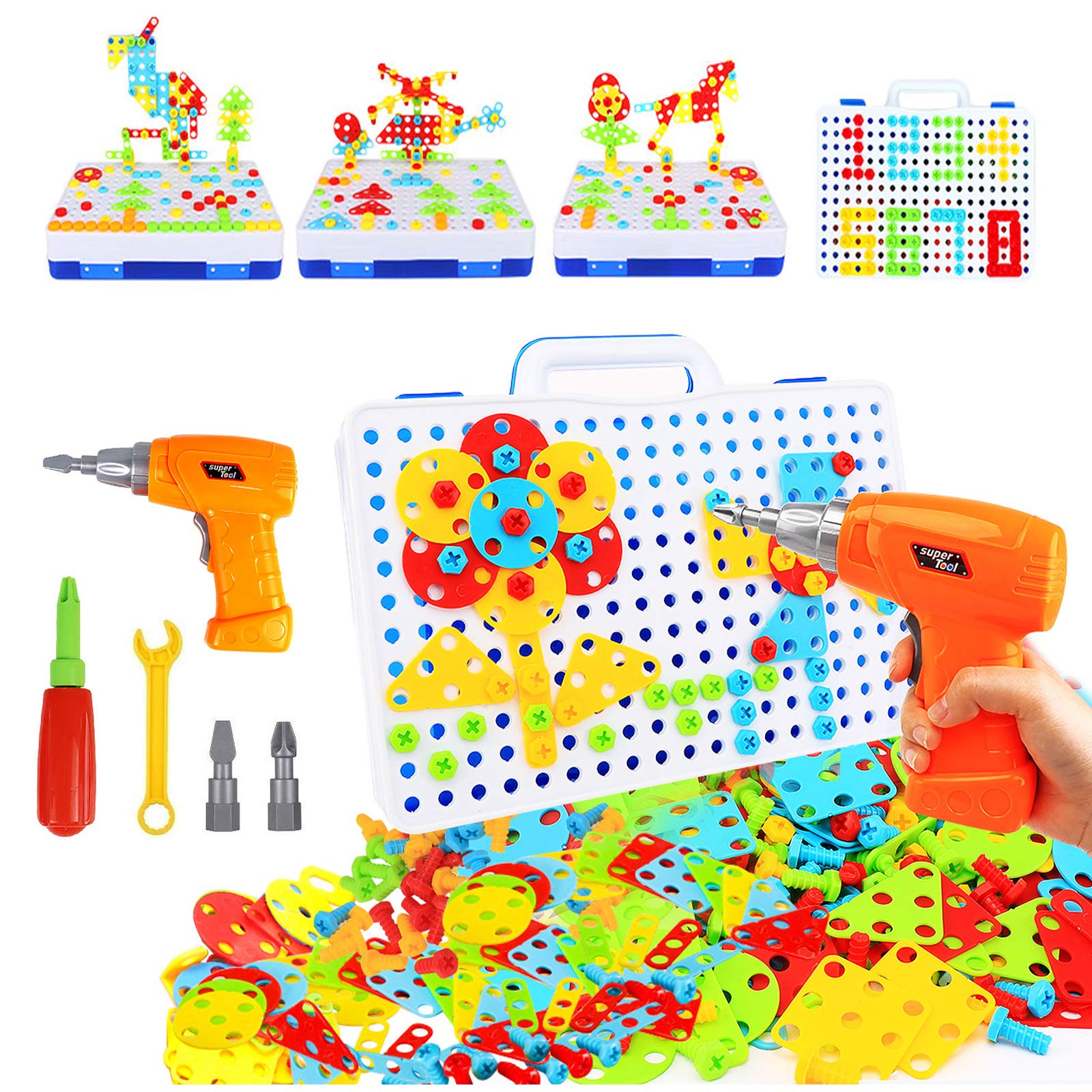 STEM Toys for 3 4 5 6 year old,Design and Drill Toy for Kid,Construction Games with Toy Drill,Creative Engineering Building Toys,Kid Play Toolbox for Toddler Preschool,Educational Toys for Boy & Girl